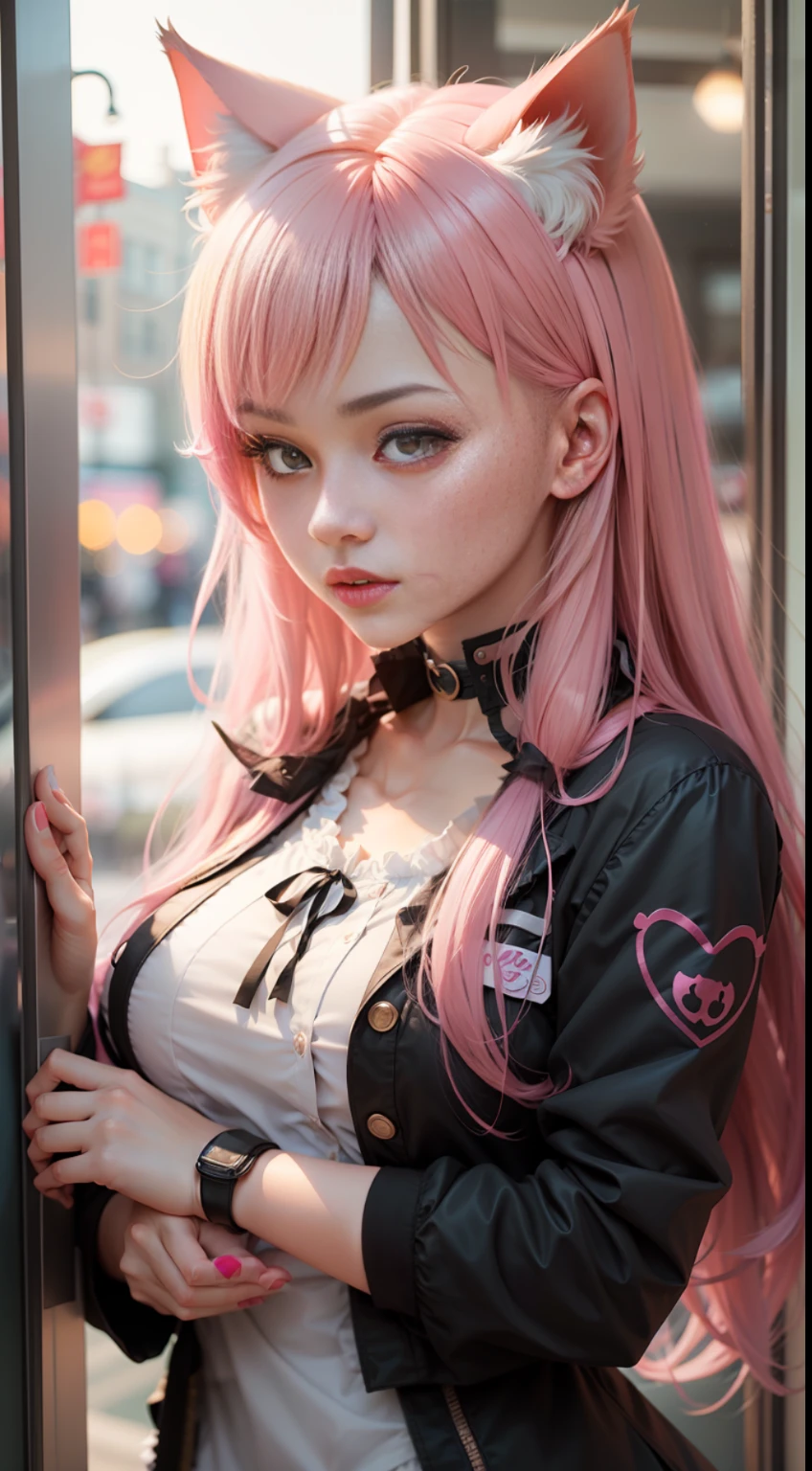 There is a woman with pink hair and cat ears, very beautiful cute catgirl, attractive cat girl, real life anime girl, Hyper realistic anime, beautiful anime catgirl, anime catgirl, beautiful young catgirl, Very Beautiful Anime Cat Girl, a hyperrealistic schoolgirl, Seductive Anime Girl, cute anime catgirl, Anime girl with cat ears