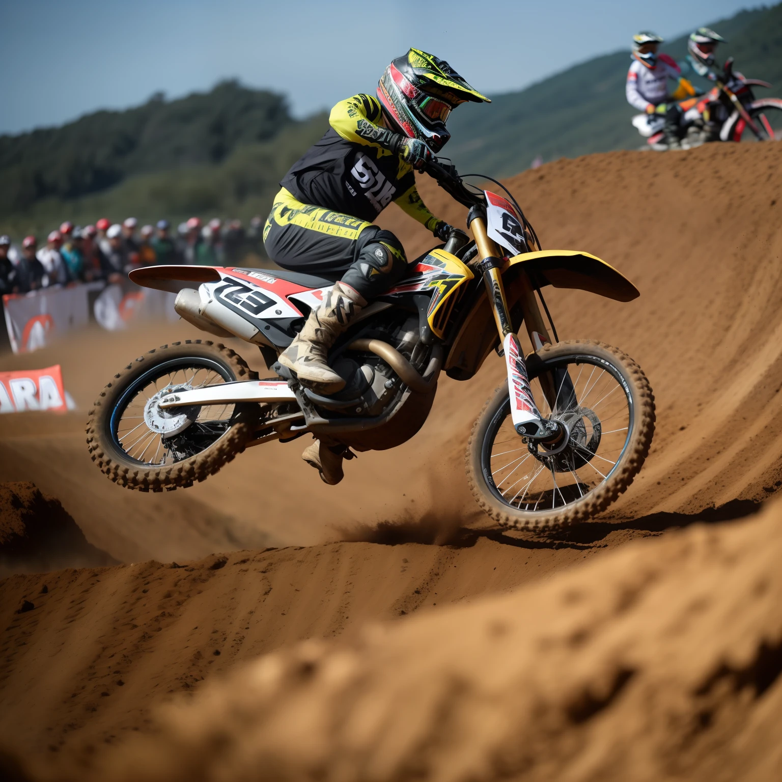 Ciclista de bicicleta de terra em traje amarelo e preto andando em pista de terra, MX2, Liam Brazier, Piloto de motocross no salto em terra batida, Derek Ridgers, Ben Ridgeway, Foto de perfil, Directed by: Tom Scott RSA, moto motocross, sujeira e grawel no ar, Elliot Alderson, action sports photography, Sam Leach, Jeremy Bennett, Directed by: Etienne Delessert, Maxxis