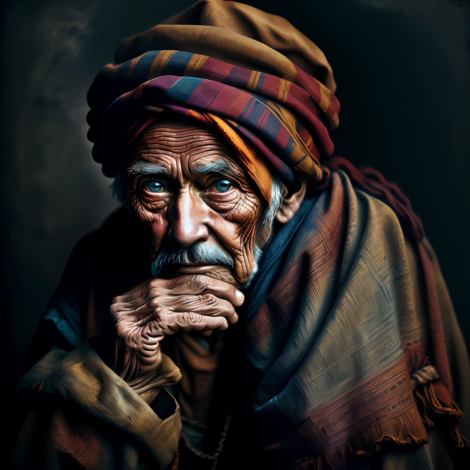 An old beggar, colorful,
yang08k, photography, beautiful, black background,
masterpieces, top quality, best quality, official art, beautiful and aesthetic, realistic,