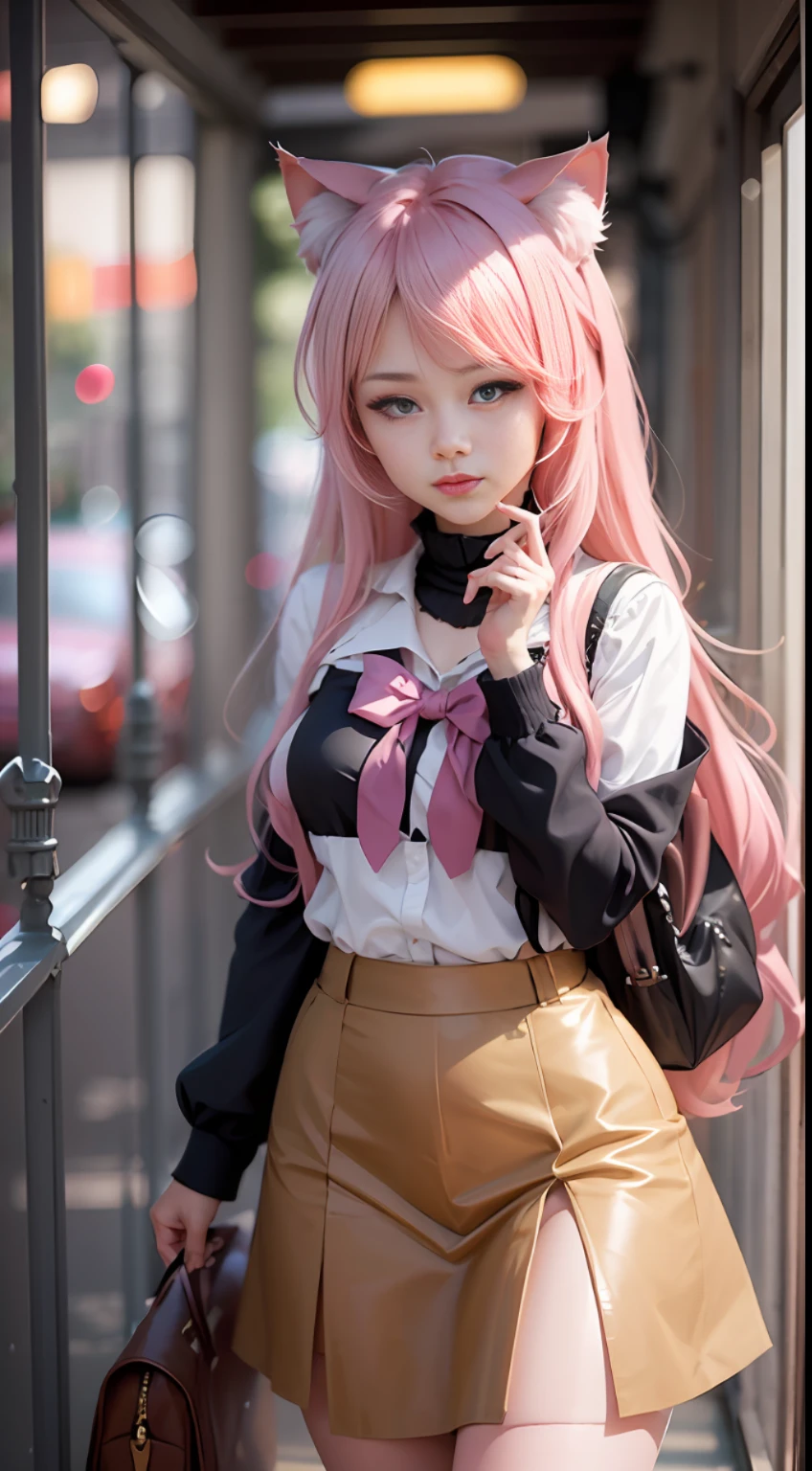 There is a woman with pink hair and cat ears, very beautiful cute catgirl, attractive cat girl, real life anime girl, Hyper realistic anime, beautiful anime catgirl, anime catgirl, beautiful young catgirl, Very Beautiful Anime Cat Girl, a hyperrealistic schoolgirl, Seductive Anime Girl, cute anime catgirl, Anime girl with cat ears