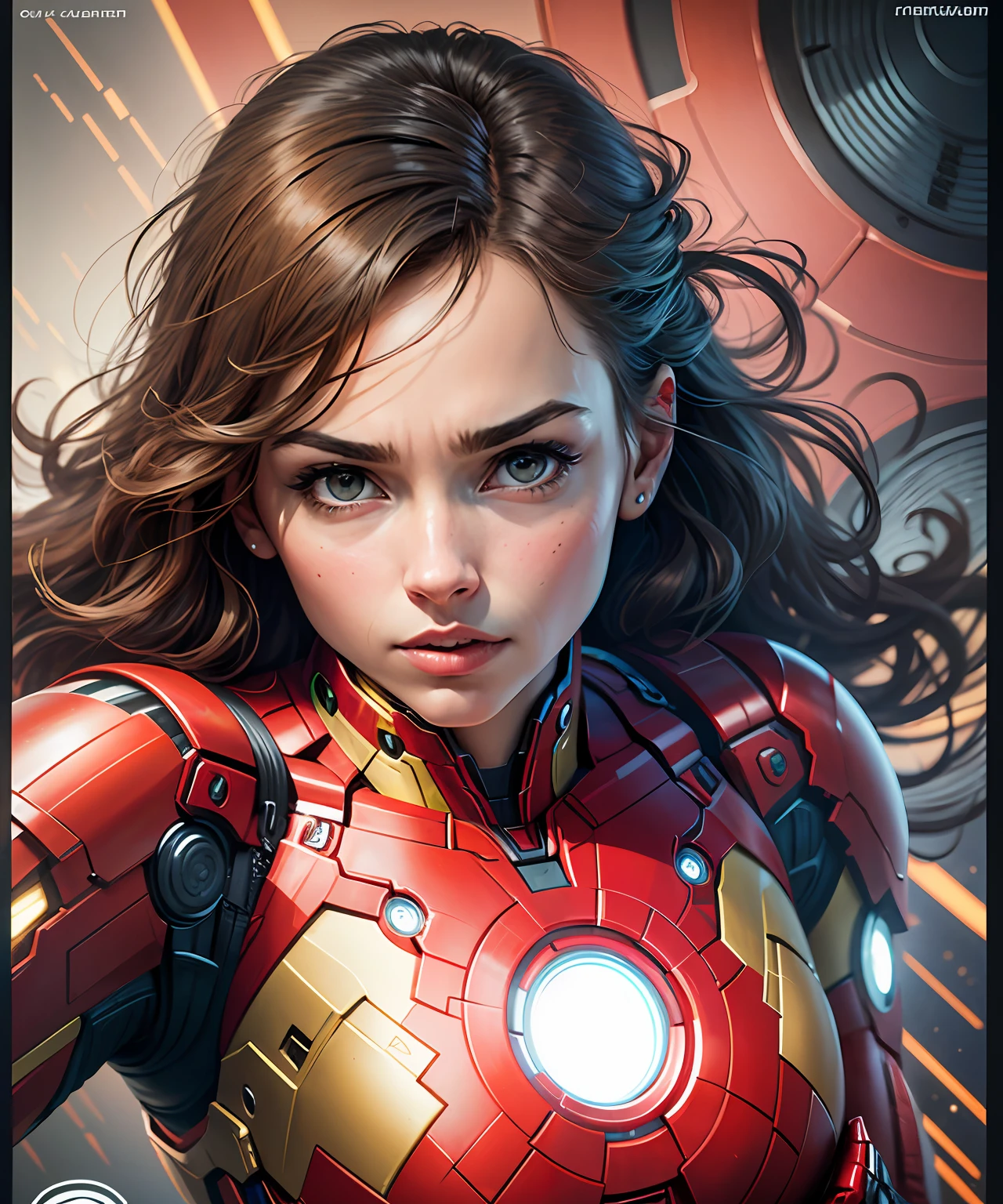 PC desktop, marvel style, The woman, hand forward, iron man style