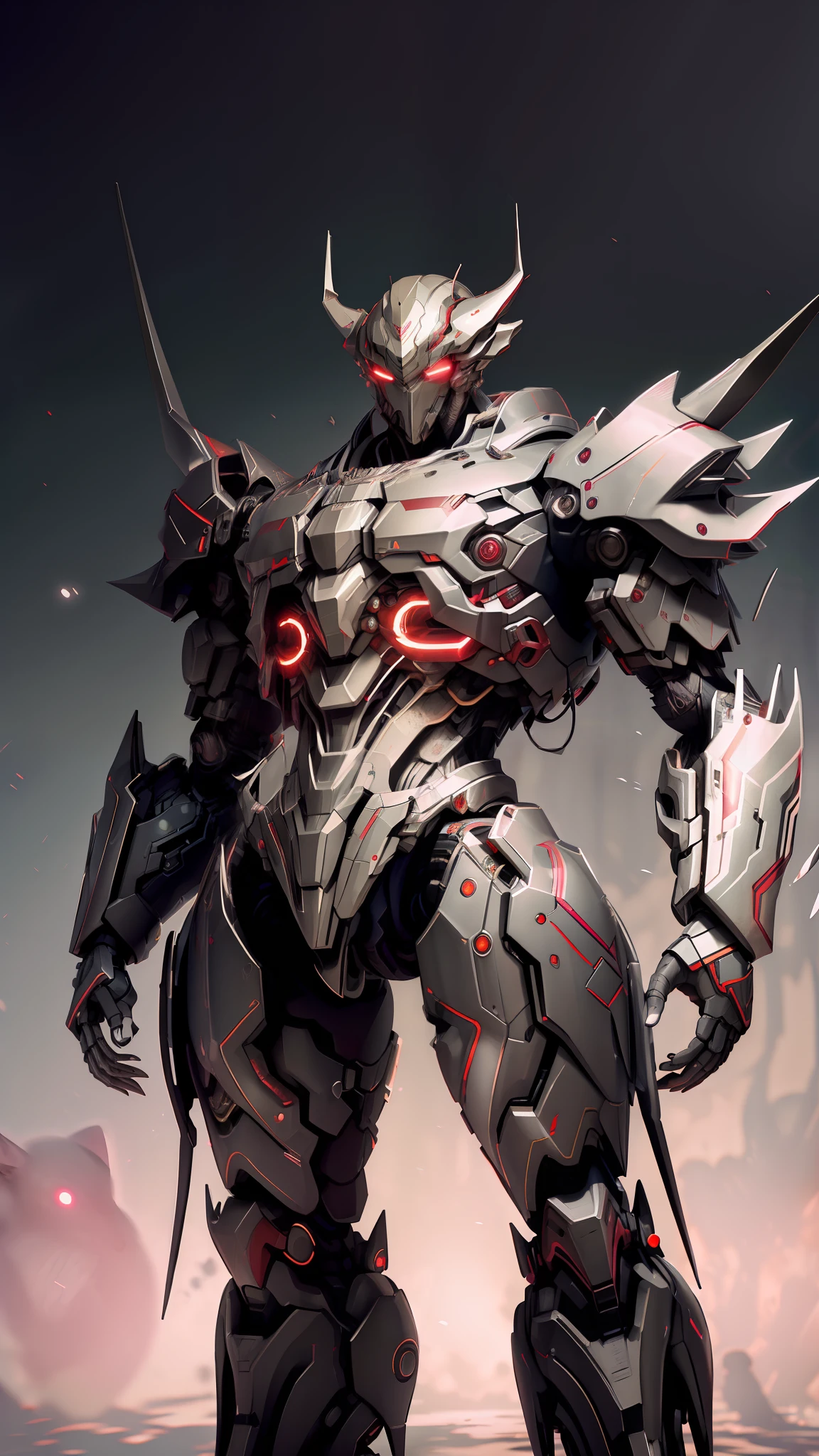 (ultra-detailed CG illustration) with (best quality lighting and shadows), featuring a metal material in a striking black and red color palette.