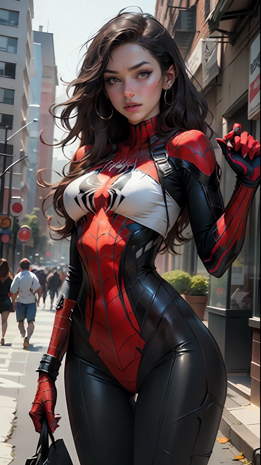 Beautiful woman detailed definition body using Spider-Man role-playing, big breasts