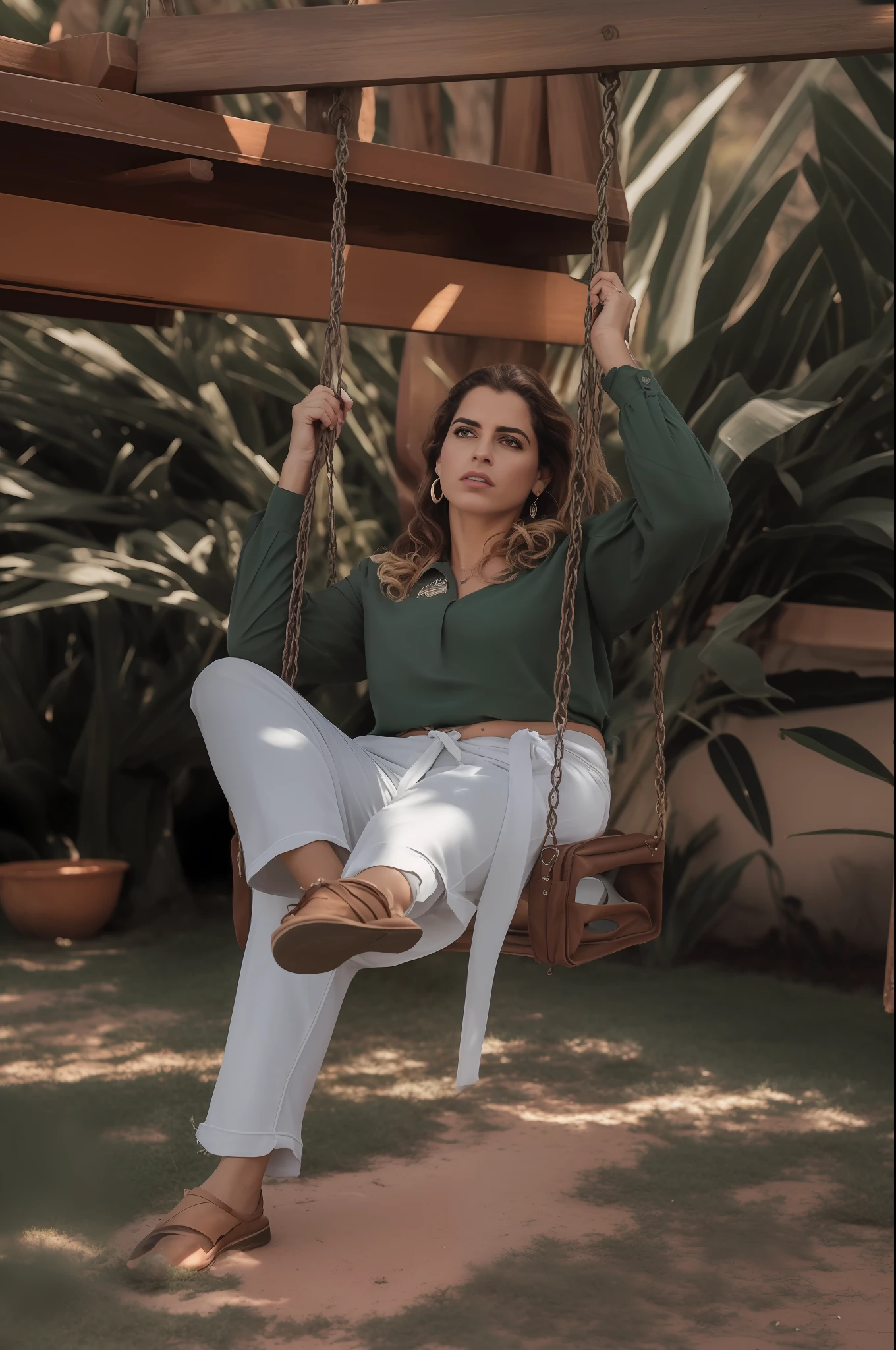 There's a woman sitting on a swing in the backyard, Malika Favre, fernanda suarez, imagem retrato, Olivia de Bernardinis, Caroline Gariba, julia fuentes, sentado relaxado e feliz, Directed by: Nandor Soldier, foto de retrato, Magda Torres Gurza, divertindo-se, imagem de perfil, Divirta-se