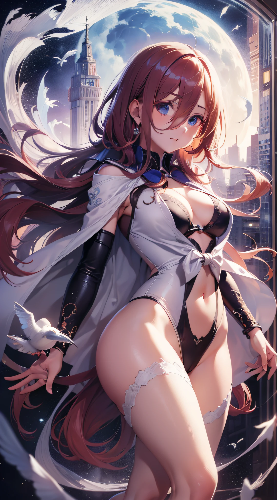(((Masterpiece))), (best qualighy, best resolution:1.2), beautiful anatomy, perfect body, very delicate, super gorgeous hair, very long and beautiful hair, multicolored hair, absurderes, glowing eyes:1.2, white and purple bodysuit:1.4, clothes under clothes, full body, pigeon-toed, holding a sailor moon stick, (beautiful cloud world scenery), unique art, most beautiful art, ((ultra detailed)), beautiful details, ((nice drawn hands and fingers)), (most beautiful legs), depth in field, cinematic lightining, colorful, intricate