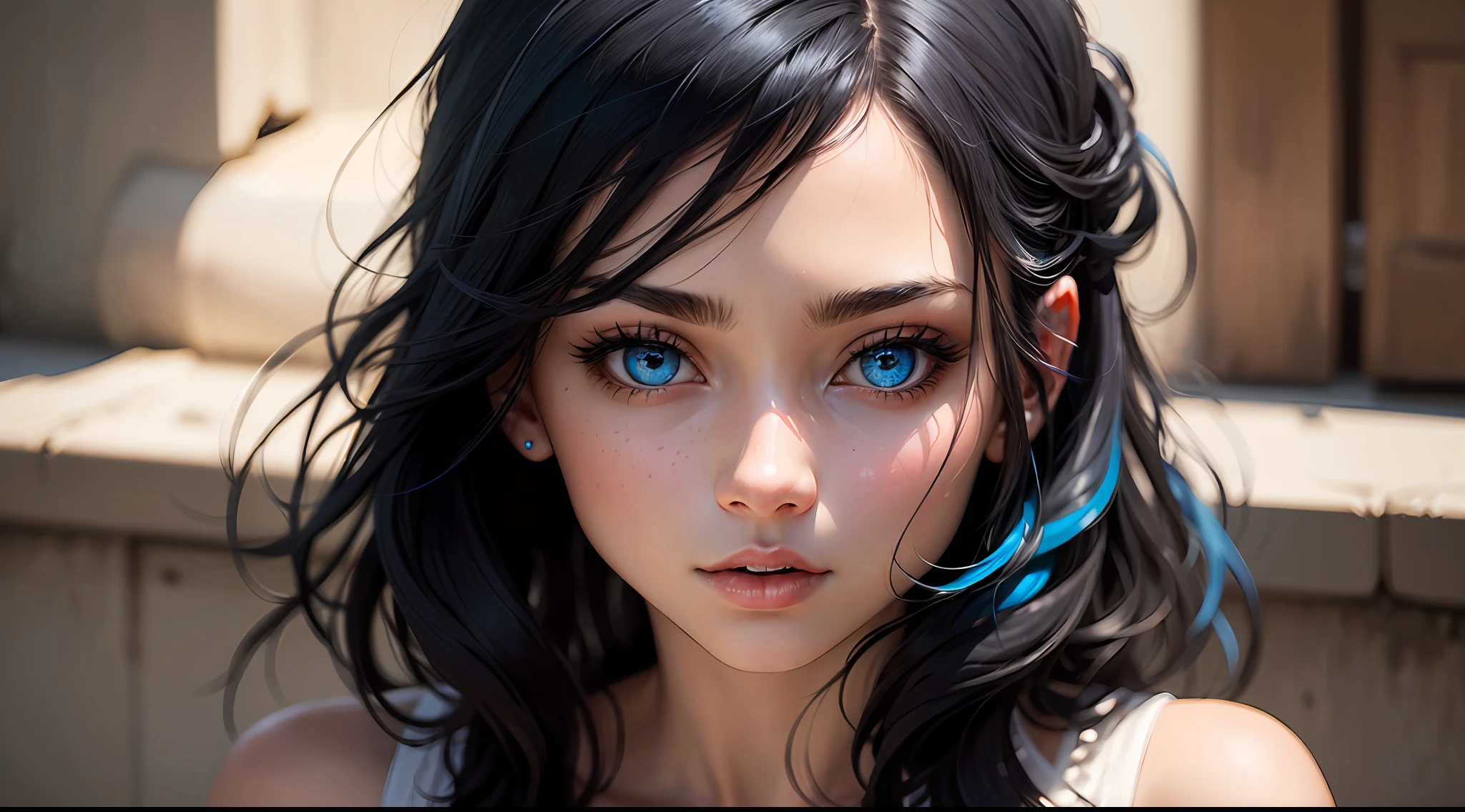 girl with black hair and blue eyes --auto