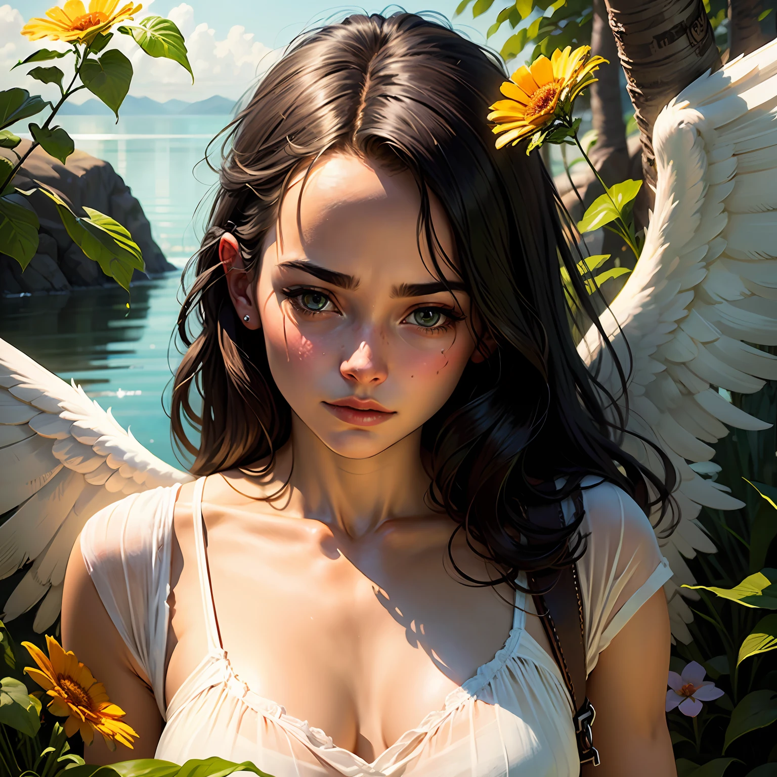 amazing realistic portrait by Annie Swynnerton of a girl as an angel as an angel in Paradise. --auto