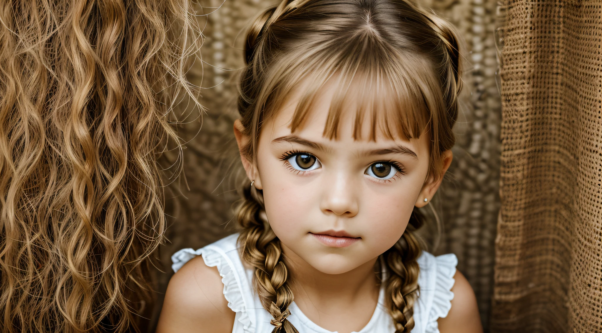GIRL BLONDE CHILD IN BRAID, MUIAS VELAS ACESSAS , FUNDO VERMELHO.