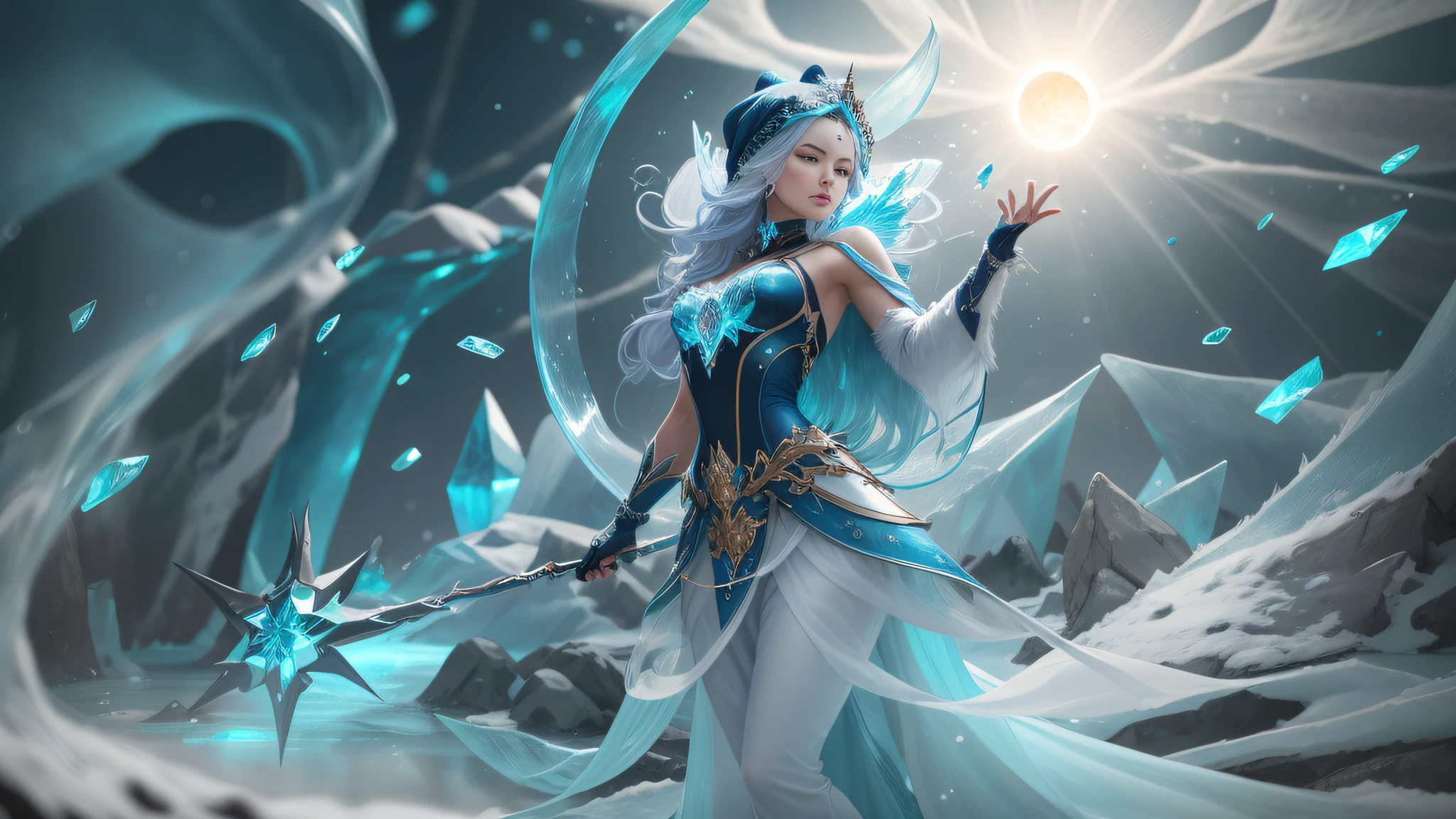 Em meio a um reino sobrenatural, An ice sorceress stands gracefully on the banks of a glacial river. Seu traje, reminiscent of the paler shade of diamond blue, brilha como gelo cintilante sob o toque suave dos raios do sol. With eyes as deep and tranquil as the clearest frozen lakes, She personifies her deep connection to the essence of ice.
Nesta tundra hipnotizante, A flora exibe uma beleza delicada, apparently celebrating the presence of the ice mage. The air itself carries a magical allure, echoing the whispers of his mystical powers. Cercando-a, delicados cristais de gelo pendurados suspensos no ar, a captivating display of his dominance over this icy element.
Paolo Raeli captures the moment with precision, usando uma Nikon Z6 II equipada com uma lente macro. The photograph perfectly depicts the harmonious relationship between the ice witch and the icy landscape. The interplay of natural light and carefully placed studio lighting further enhances the ethereal ambience, encapsulating the enchantment of this magical encounter.
