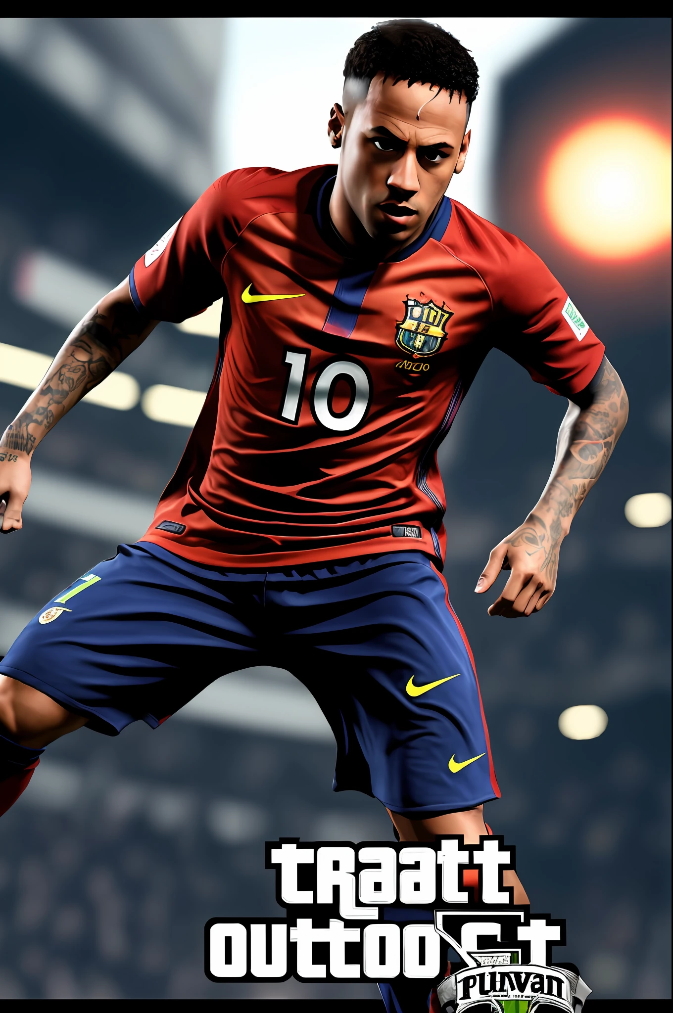 GTA5 Loading Screen 2D arte, Neymar Junior estilos como um personagem GTA5, Action Pose, cinematic composition, shaders, bright cinematic lighting, contraste suave, fundo de videogame