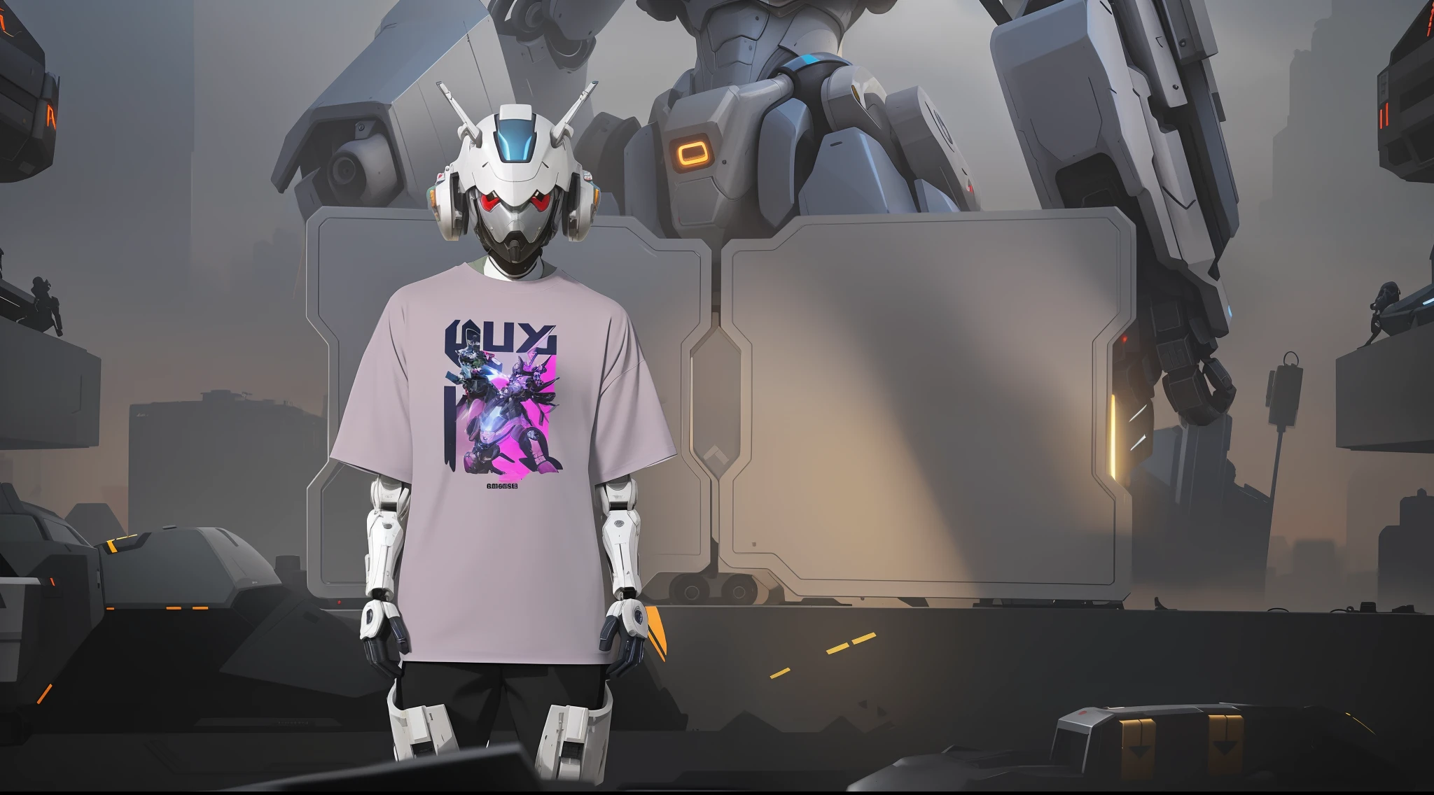 arafed image of a t - shirt with a robot on it, ethereal and mecha theme, overwatch design, combat mech clothes, cybertech wear, overdetailed, overwatch inspired, muted cyberpunk style, mecha inspired, cyberpunk streetwear, abduzeedo, clothing concept, futuristic clothing and helmet, overdetalized, wearing cyberpunk streetwear, cool mecha style
