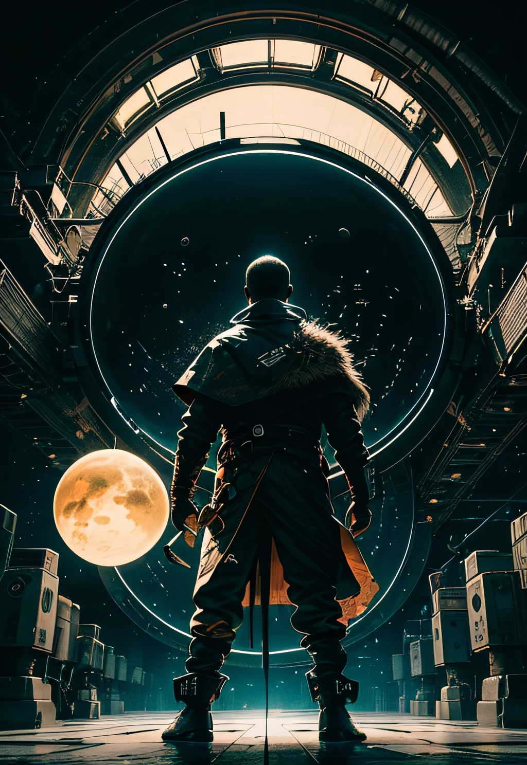 a man coming out of a spaceship like the one in Starwars, Black man, negroid, holding a mechanical cube with floating glowing spheres floating around, the cube has some glowing circle lines. the cube is radiating energy. the man is commanding the spheres, the man is a scientist. Hyper realistic, Photography, Picture of the week, RAW, beautiful, (finely detailed skin), African skin, delivery driver, standing next to DHL stargate, imechanical futuristic uniform, glowing Clouds in the background, lightning, extremely detailed,colorful,highest detailed, (dynamic pose), shiny skin, zentangle, flowers, abstract background,(masterpiece) (perfect proportion)(realistic photo)(best quality) (detailed) photographed on a Canon EOS R5, 50mm lens, F/2.8, HDR, (8k) (wallpaper) (cinematic lighting) (dramatic lighting) (sharp focus) (intricate)