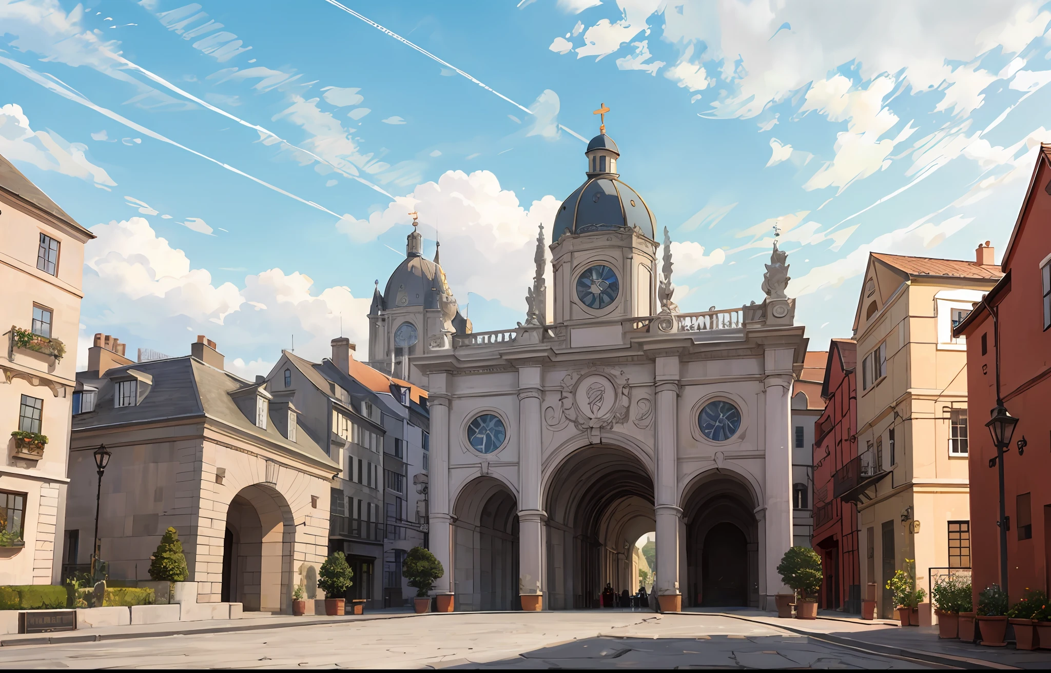 View outside the city gates，The main view is outside the city gates，The main perspective faces the city gates