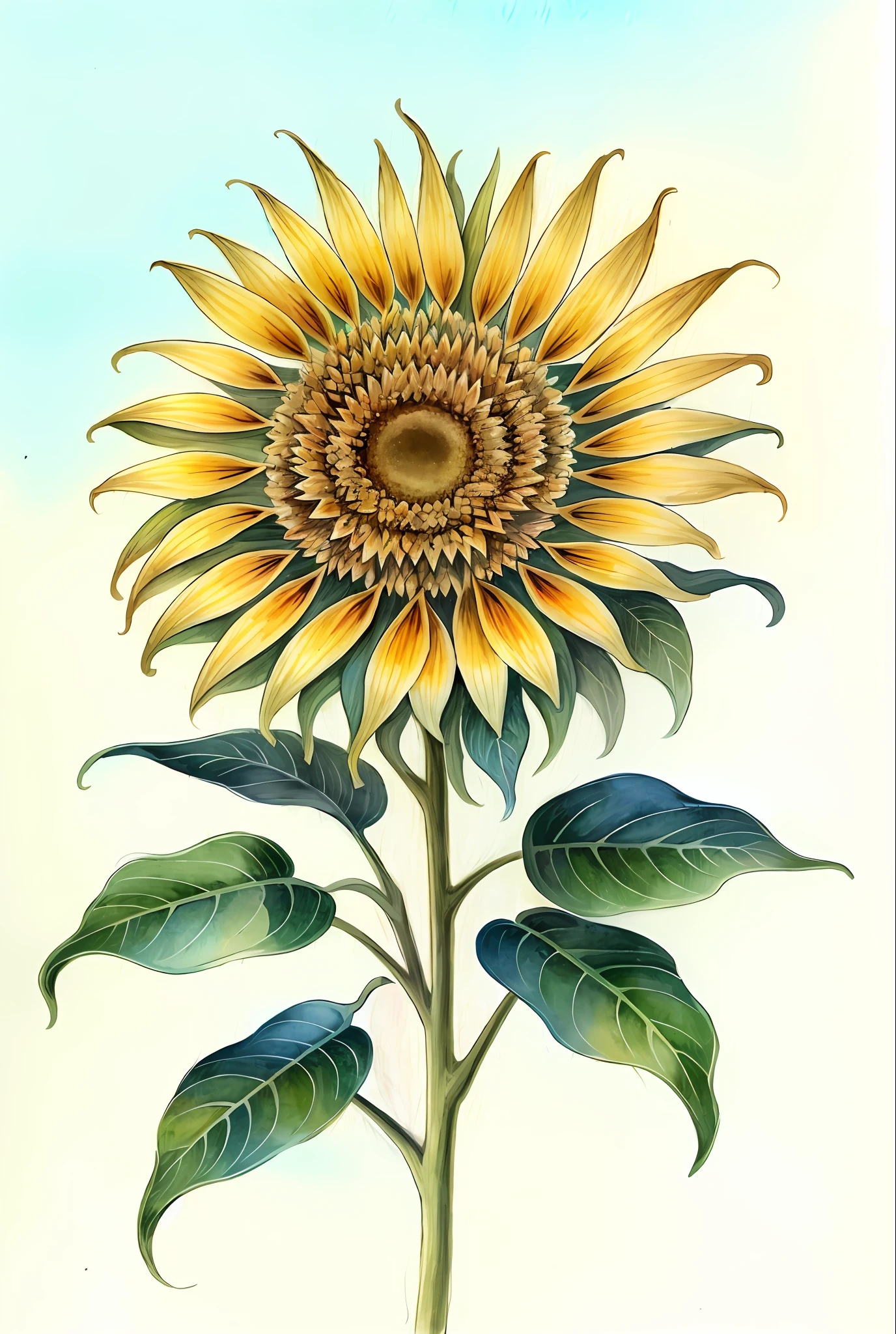 ( acuarela \(medio\), dibujo, hermoso Girasol.