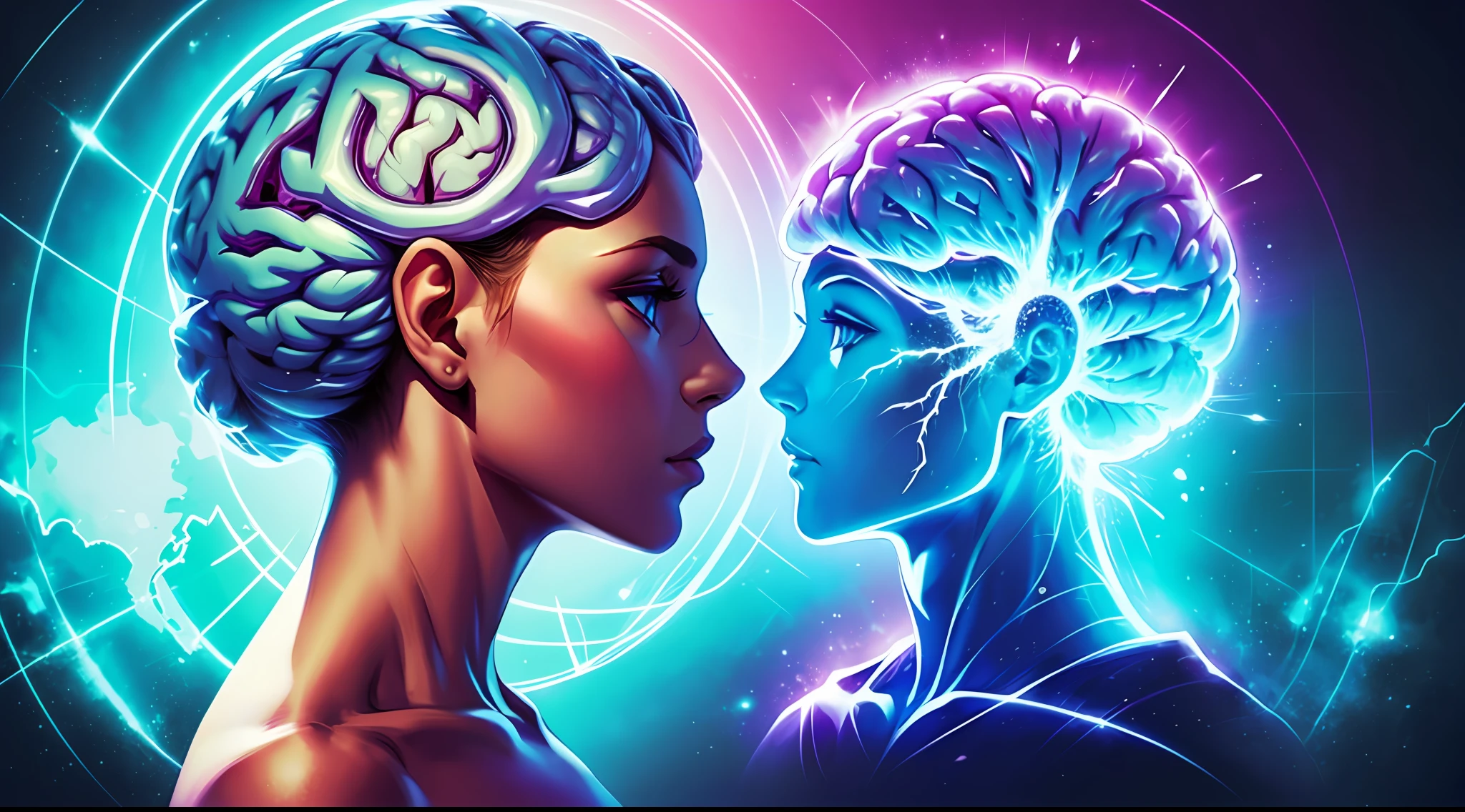 A half-open human head in profile with the brain uncovered, Mysterious background --auto