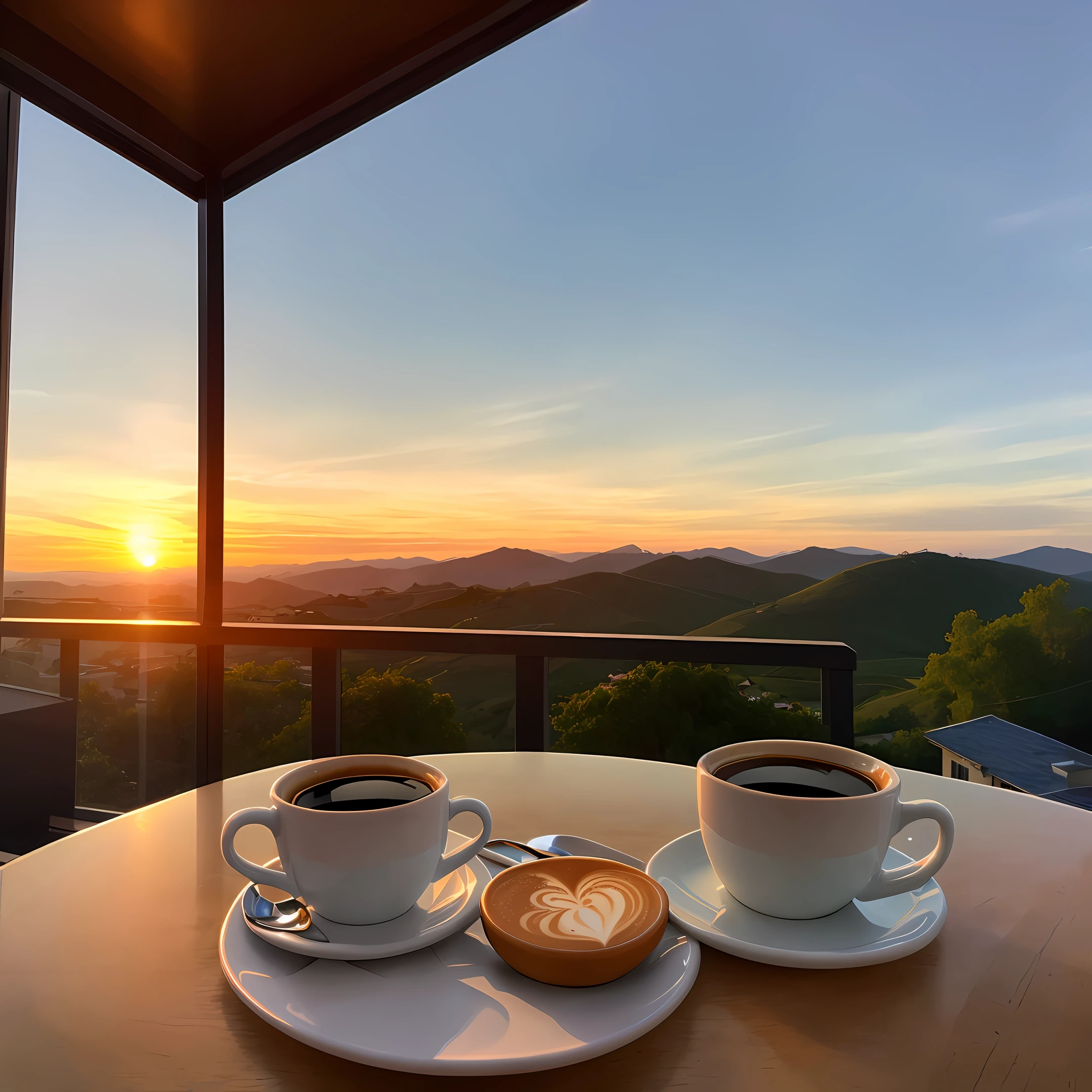 Sipping coffee in the late afternoon seeing a stunning view of the sunset