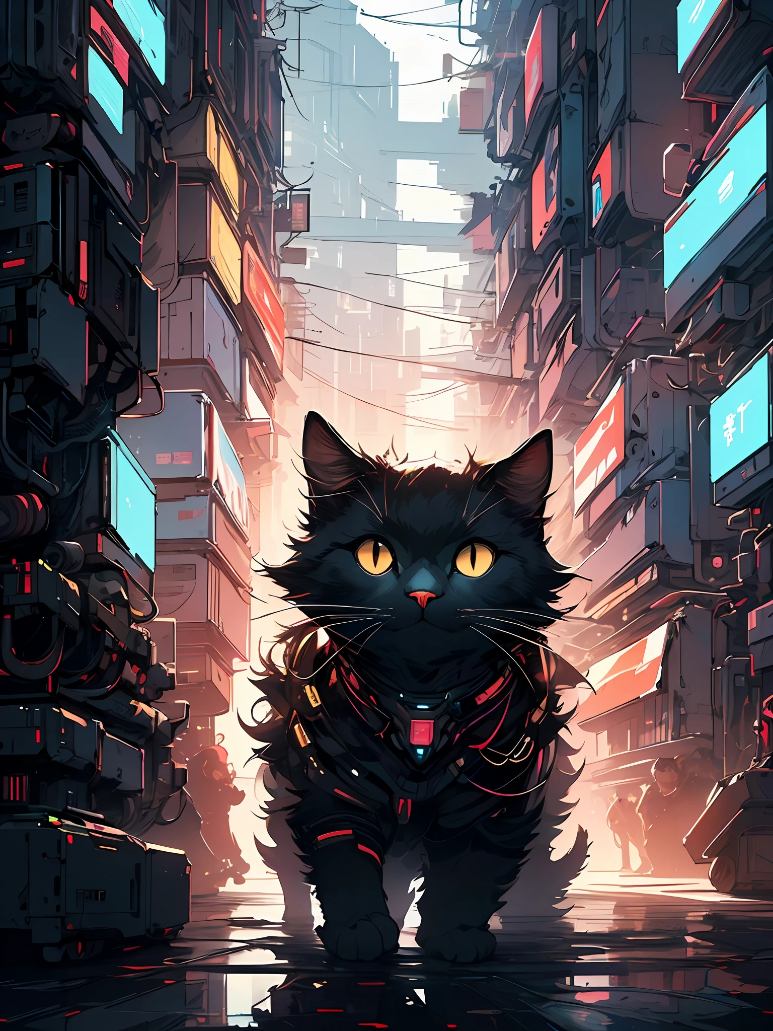 MG mao,Exquisite visuals,high-definition,masterpieces,a cat, cyberpunk, sci-fi, cinematic lighting,