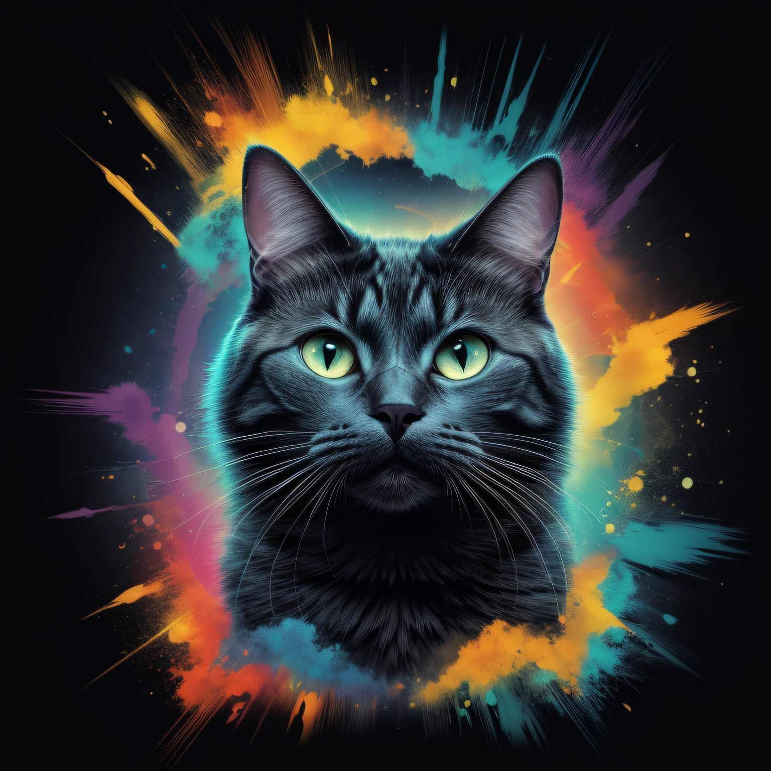 technicolor, vibrant, Chemical Cat, radioactive glow, Biohazard, abstract art by Petros Afshar, oversaturated