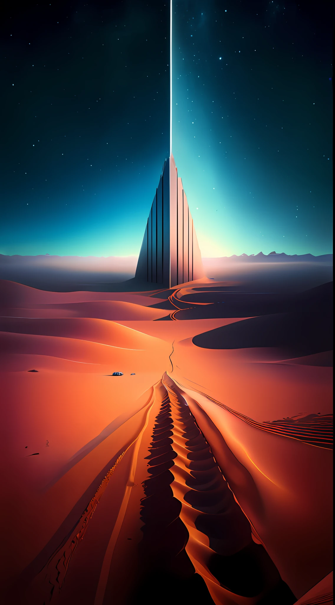 keep it similar but make it like its night with realistic stars above, psychedelic artwork, ultra realistic --auto