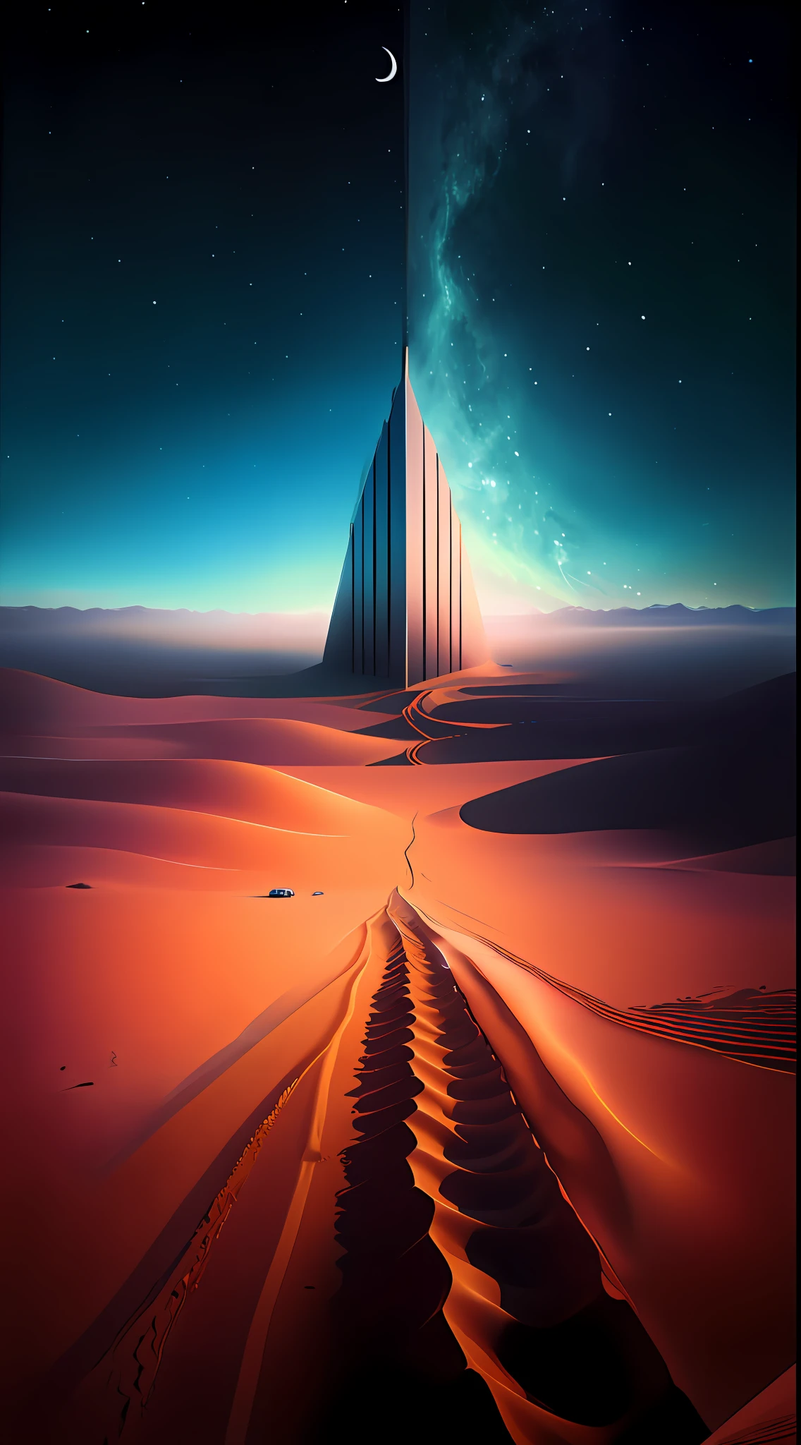 keep it similar but make it like its night with realistic stars above, psychedelic artwork, ultra realistic --auto
