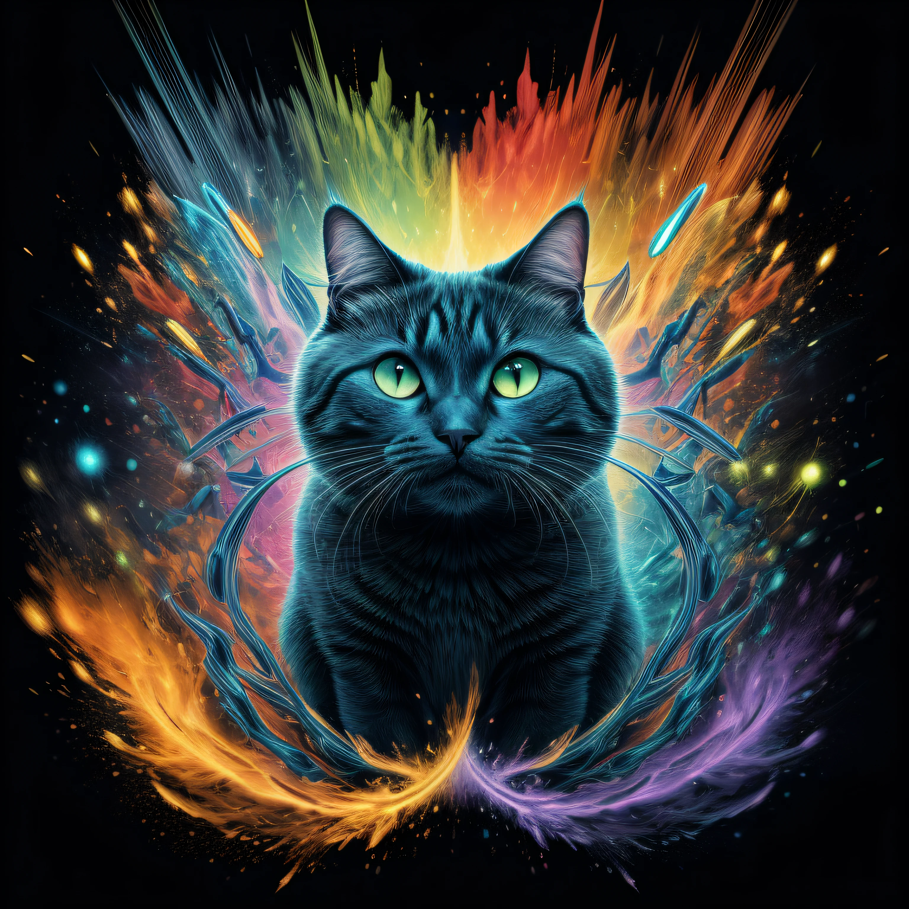 technicolor, vibrant, Chemical Cat, radioactive glow, Biohazard, abstract art by Petros Afshar, oversaturated