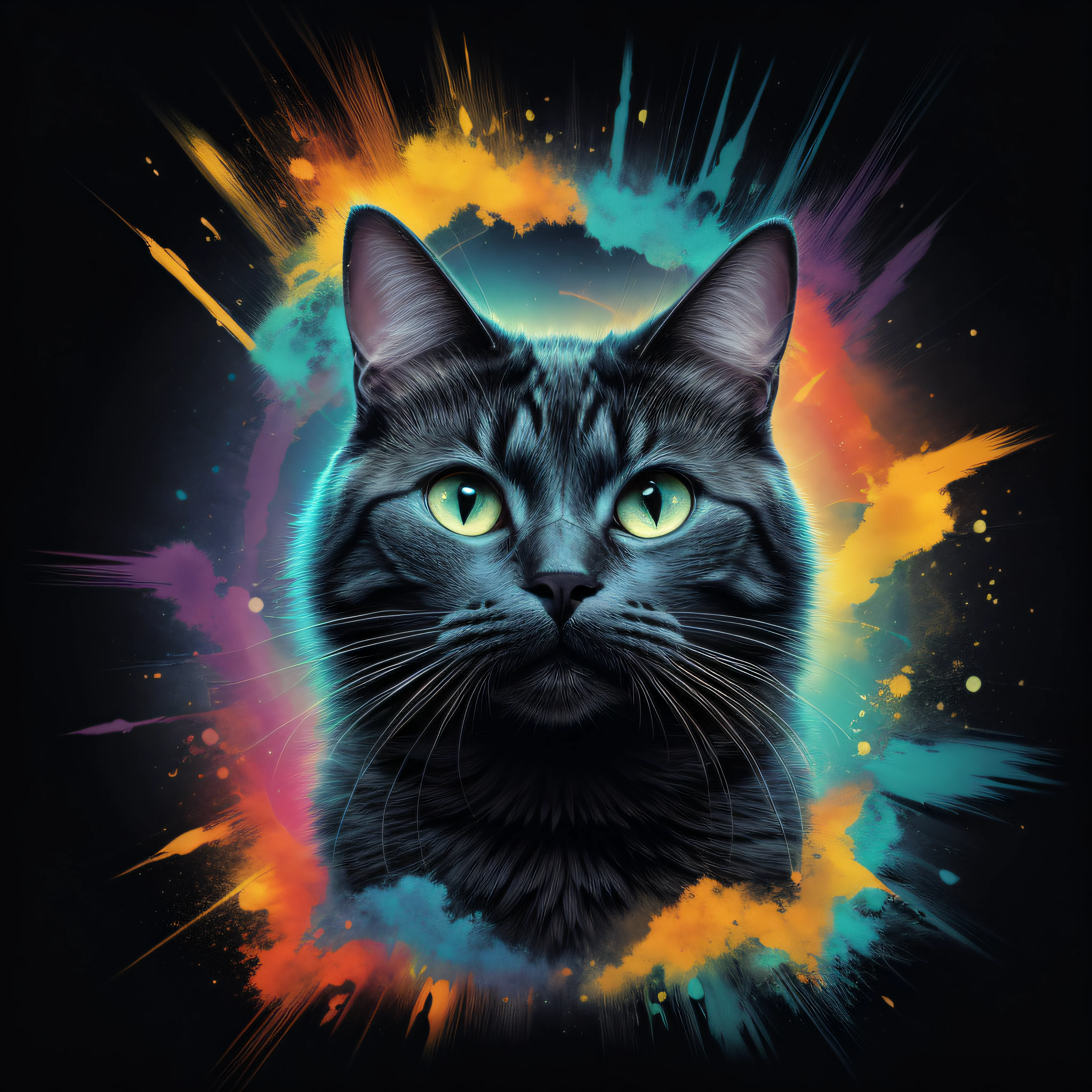 technicolor, vibrant, Chemical Cat, radioactive glow, Biohazard, abstract art by Petros Afshar, oversaturated