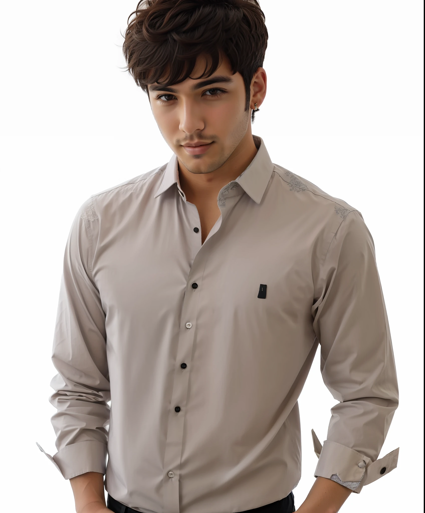 (lineart:1.31), 1boy, cabelo loiro, camisa de gola branca BREAK, cabelo facial, foco masculino, mole, realista, camisa brancaa, camisa, solo