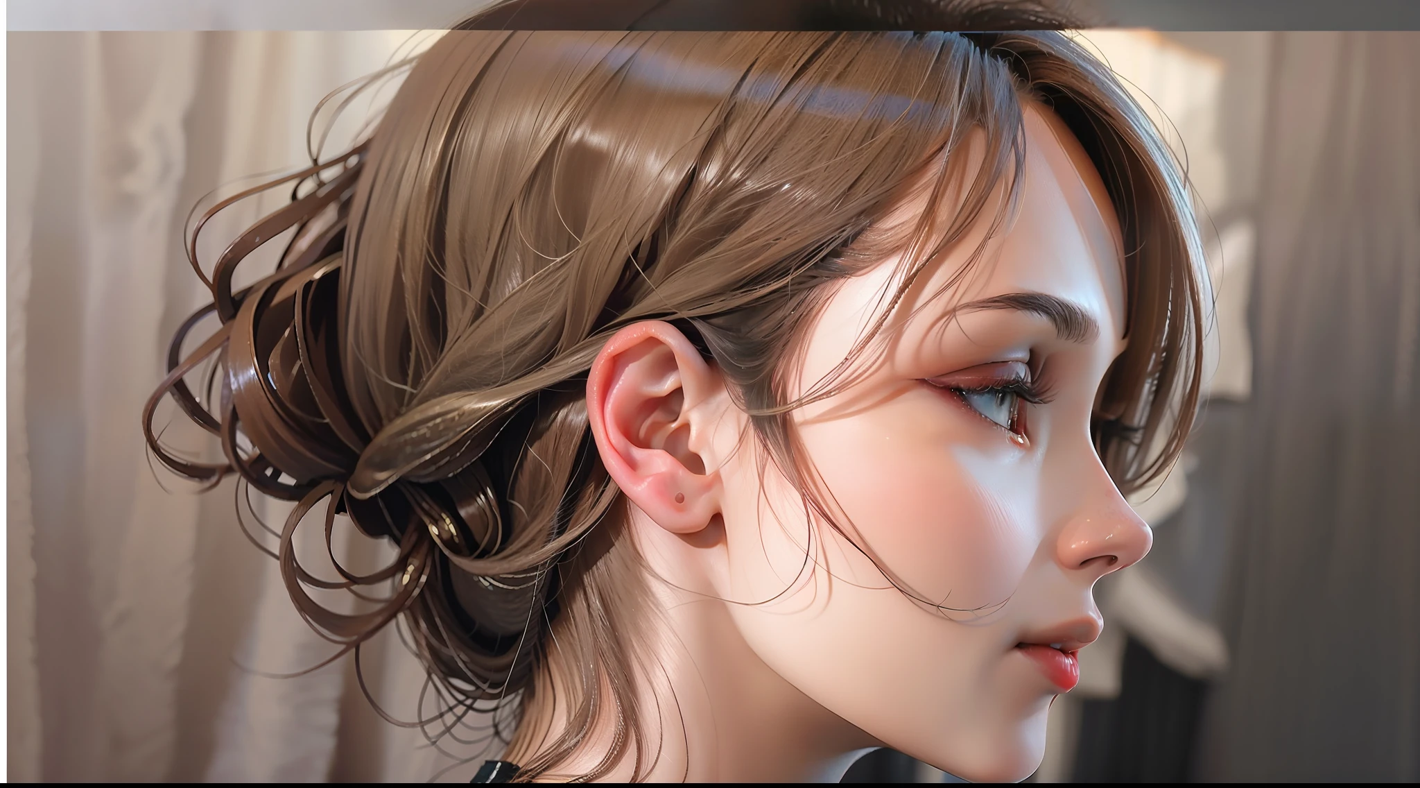 A human head in profile looking at another head with the brain uncovered, Mysterious background