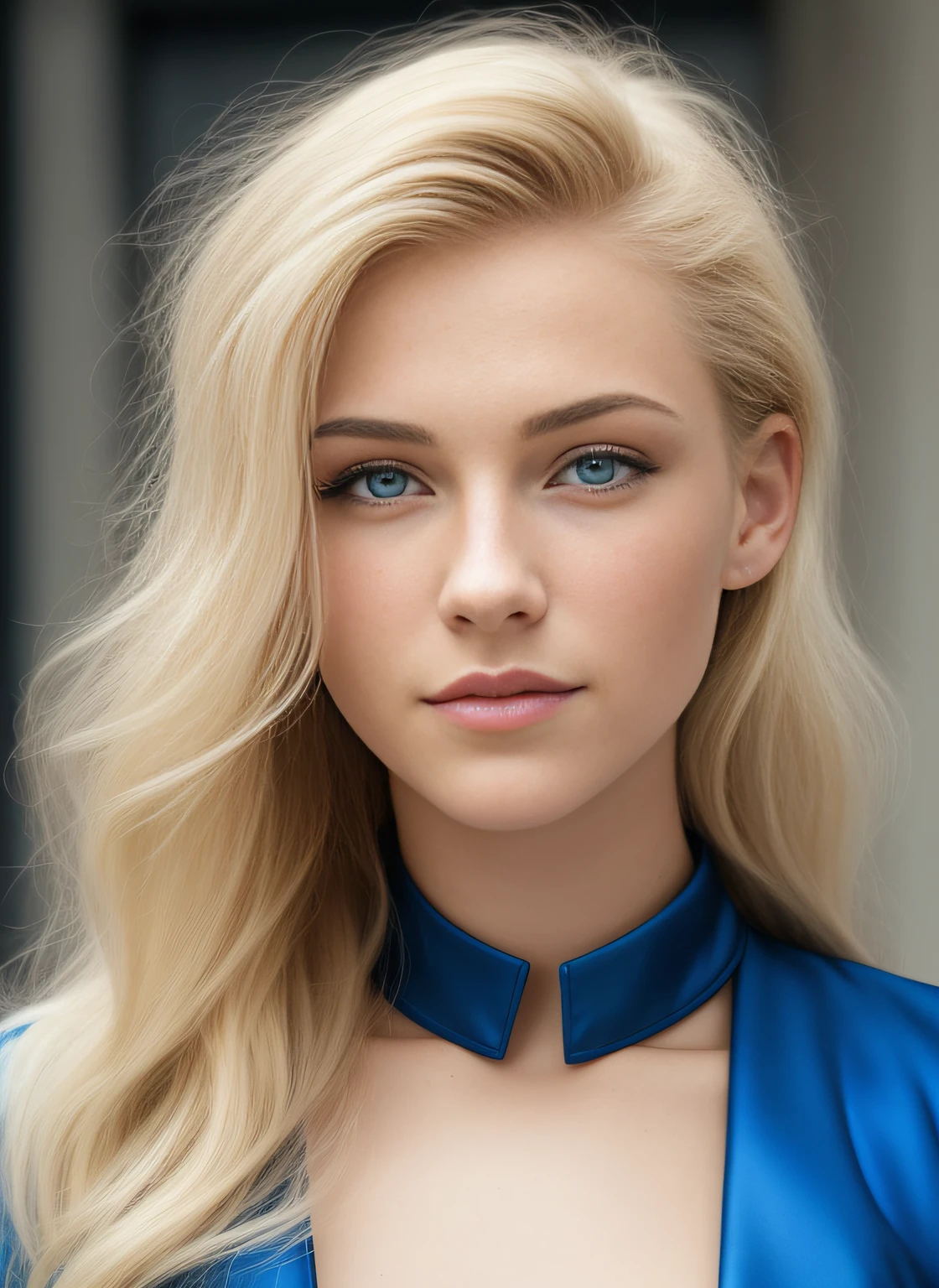 a close up of a woman with long blonde hair and blue lingersuit, sleek blond hair, beautiful blonde woman, beautiful blonde girl, blonde beautiful young woman, blonde woman, a gorgeous blonde, beautiful blonde hair, clean blonde hair, long blonde hair and blue eyes, blonde and attractive features, blonde hair blue eyes, blonde flowing hair, blonde girl