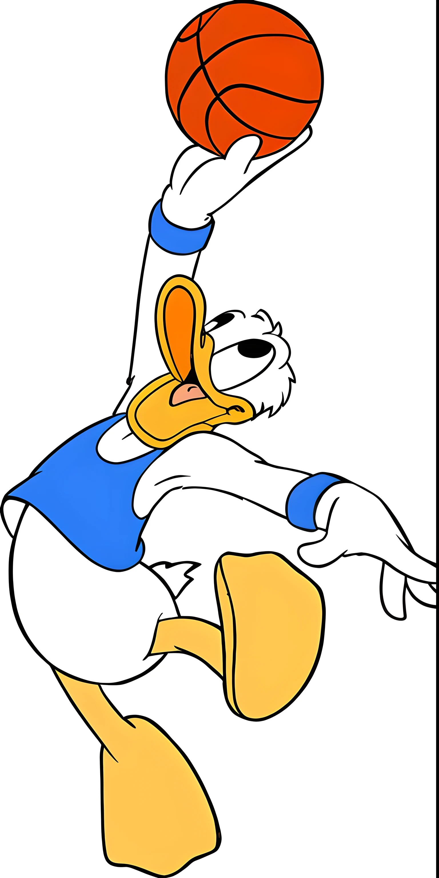 A cartoon duck with a basketball in his hand, Pato Donald, Pato Donald como astronauta, inspired by Jacob Duck, Patolino, Pato Donald na vida real, estilo loony tunes, inspirado em Carl Barks, dancing character, pato, O Pato Macho, Pateta, Dabbing, Assunto= pato, desenho animado pateta, Kathy Zypato, personagem disney, Ganso!!!!! Quadra bonita