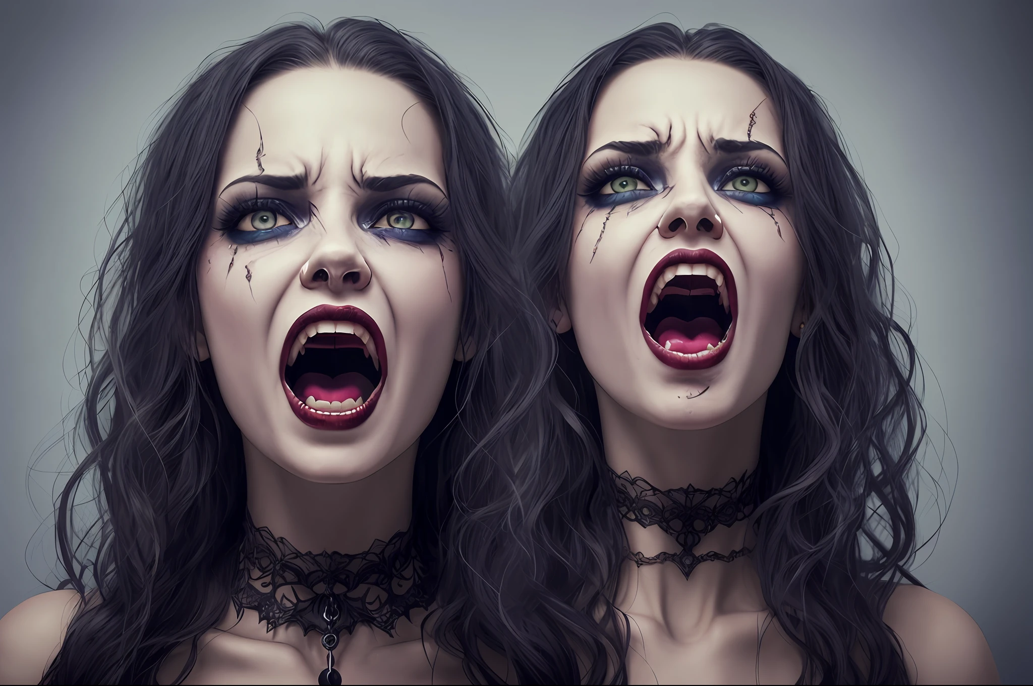 a upper body photo of a young girl in (casual gothic style clothes), gorgeous body, ((photorealistic)), realistic beautifull face, long beautifull legs, realistic pale shiny skin, dynamic shadows, dark clothes, dark lips, erotic, insane details, intricate details, hyperdetailed ((SCREAM FACE))) WOMAN SCREAMING