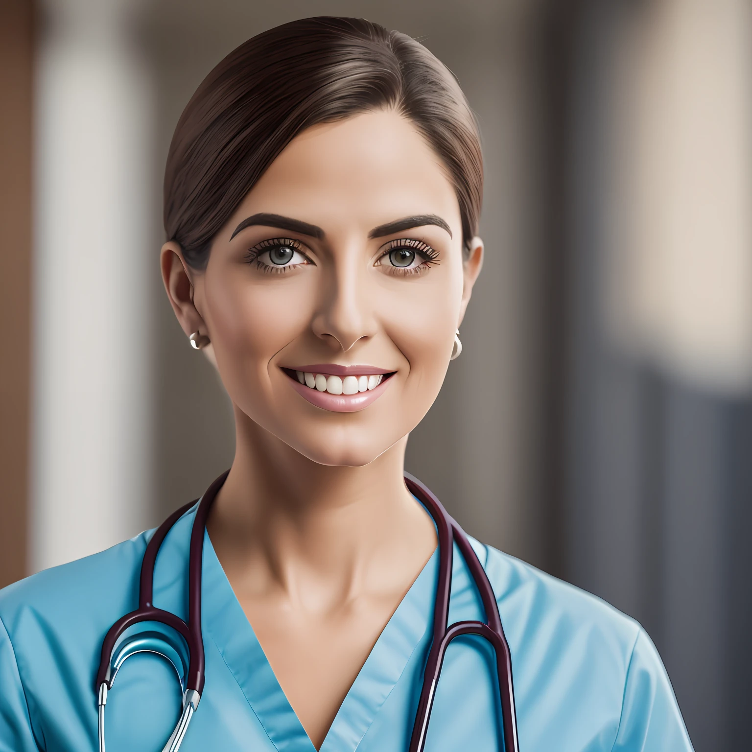 retrato de un medico mujer que se bea real ultra HD ,de fon un consultorio muy lindo--ar --auto