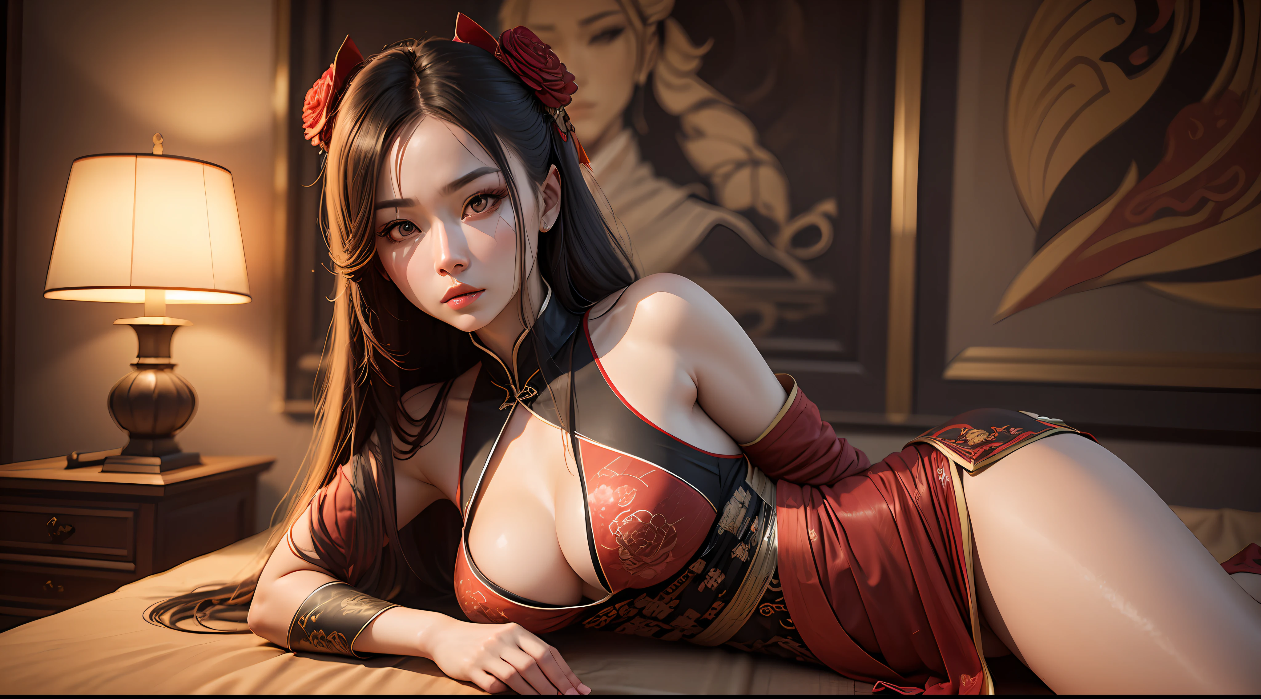 Eternal disaster,Canaan,woman,26 year old,Raised sexy,Hanfu,Dunhuang murals,Deep eyes,Red eyes,dark,China-style,3D,Textured skin,Ultra high quality,mito