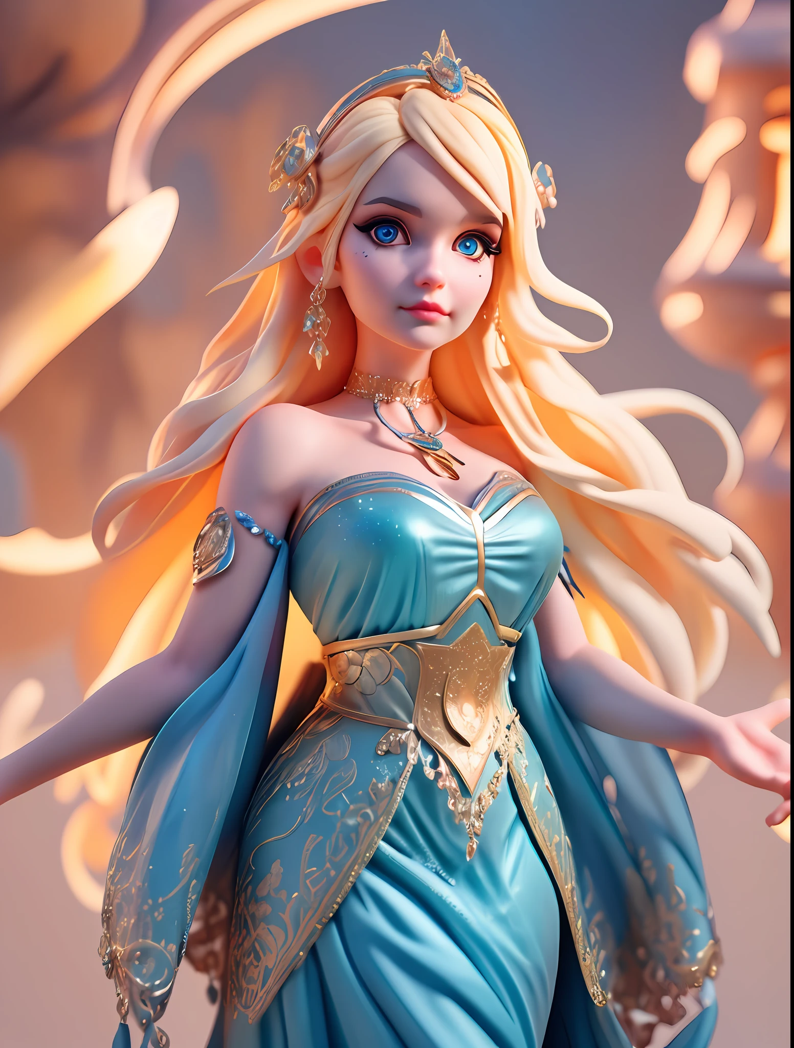 ((best quality)), ((masterpiece)), (detailed), close-up, person wearing dress, (Behance contest winner:1.2), fantasy art, , 3D goddess portrait, style of wlop, captivating lighting, 8k resolution, striking facial expression, (elaborate costume details:1.3), vibrant colors, powerful presence, (ethereal glow:1.1), blonde hair, beautiful eyes,