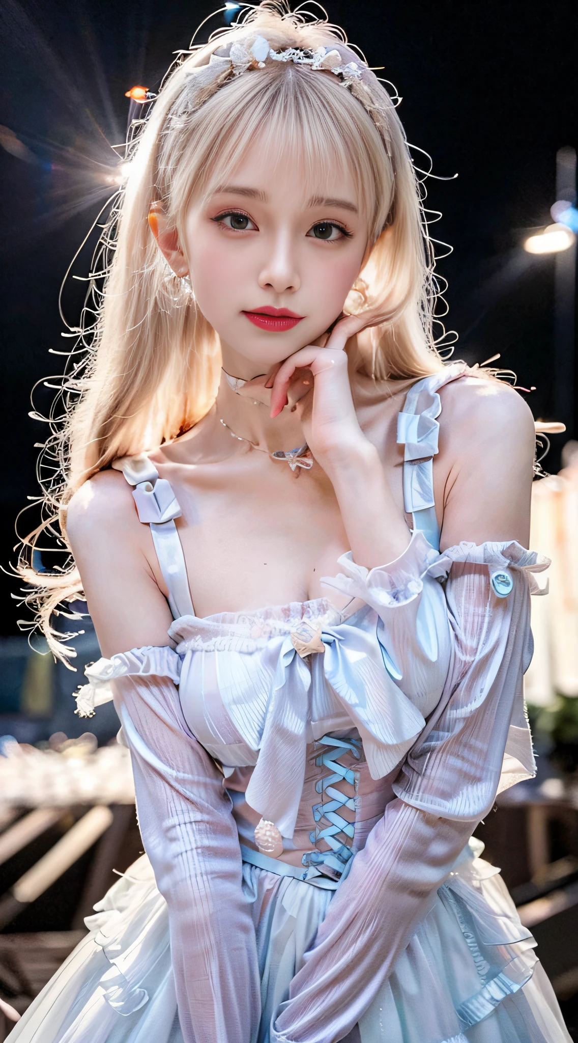 (best quality, masterpiece, high resolution, glow, flood, lens glare, wide angle), sunlight, full body, 1 [Chinese|Russian|Japanese|Korean] girl, solo,((mei red:1.1) clothes), necklace, jewelry, long hair, earrings, super delicate face, beautiful face, perfect hands,full face blush, (perfect eyes) and ( long eyelashes: 1.4), glowing pupils, (white stockings: 0.9), realism, (high detail skin: 1.2), 8k ultra hd, DSLR, high quality, volumetric lighting, frank, high resolution, 4K, 8K, background bokeh, dream forest, radiant garlic, feather drop effect, morning, foreground, f/16