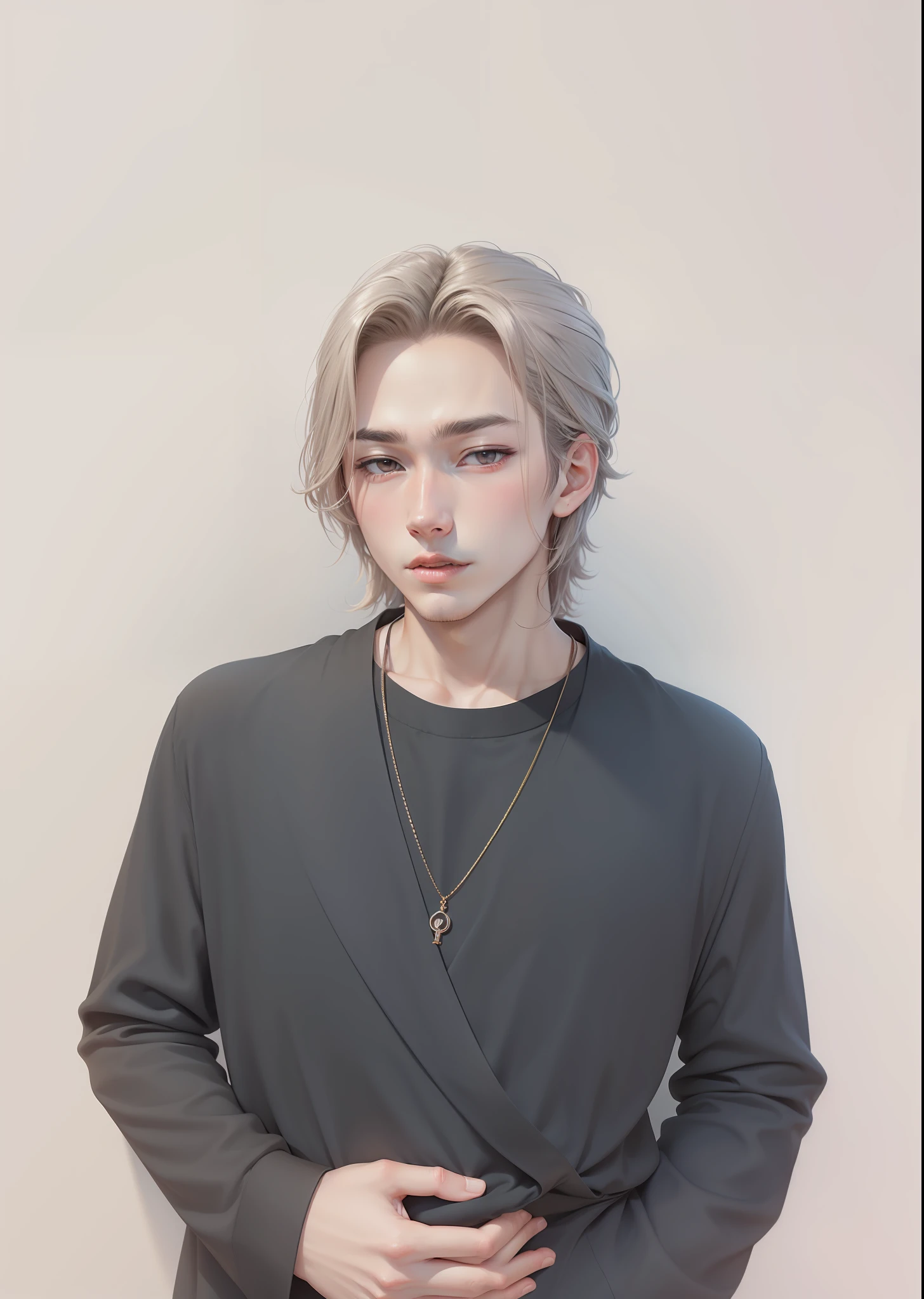 Drawn in anime style、high-level image quality、Beautiful skin without beards、20yr old、Adonis、A dark-haired、Beautiful hair、japanes