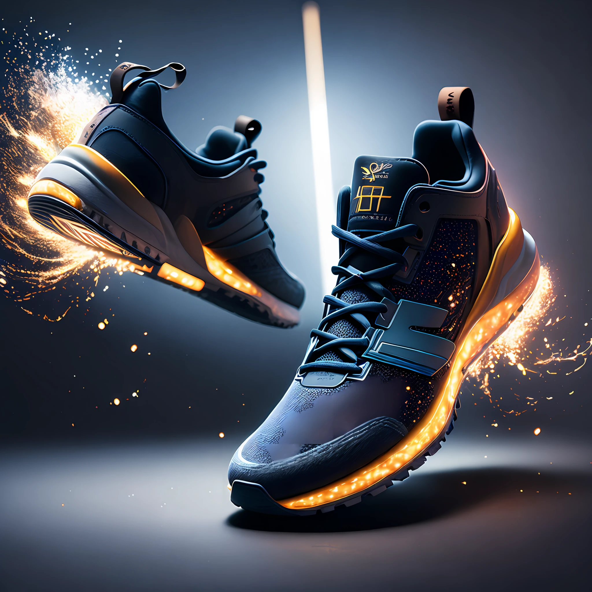 product photography of a futures sneakers, epic render, octane, atmosphere, particles, soft volumetric lig, (cinematic:1.3), intricate details, (ArtStation:1.3)