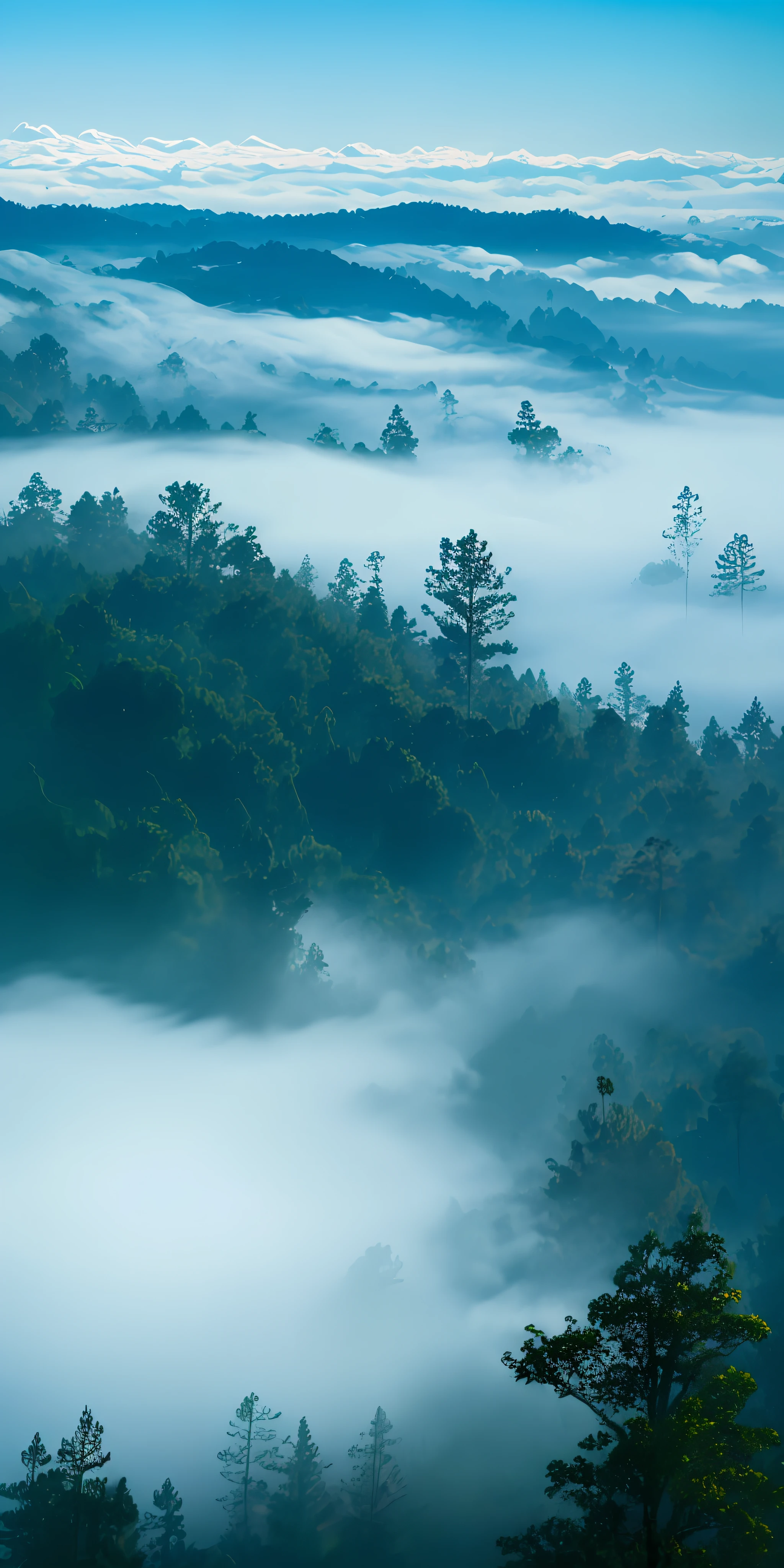 A thousand miles of forest,Cloud fog,Don't go to the road,Overlooking,super high image quality,Master creation