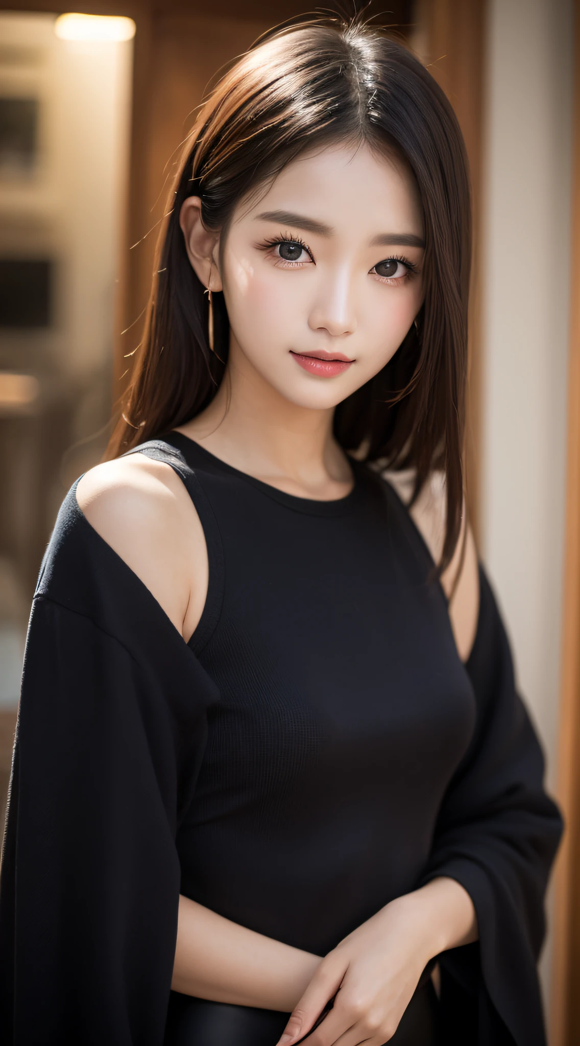 ((best qualtiy、8k masterpieces:1.3))、foco nítido:1.2、(ultra beautiful faces:1.0)、(Slender Abs Beauty:1.0)、(shinny skin:1.0)、photos realistic、A dark-haired、Video Lighting、High-definition eyes and face、Video Lighting、(cowboy shot:1.3)、swim wears、(Korean Cute Actress)、from the front side、medium large breasts、A slight smile、Sleeveless