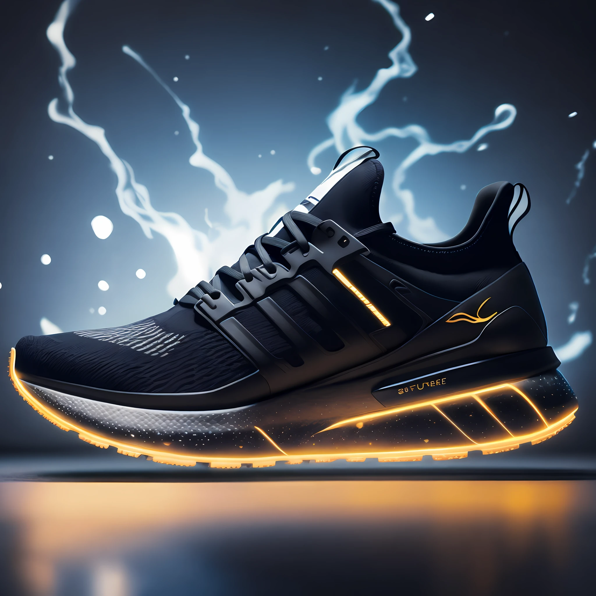 product photography of a futures sneakers, epic render, octane, atmosphere, particles, soft volumetric lig, (cinematic:1.3), intricate details, (ArtStation:1.3)