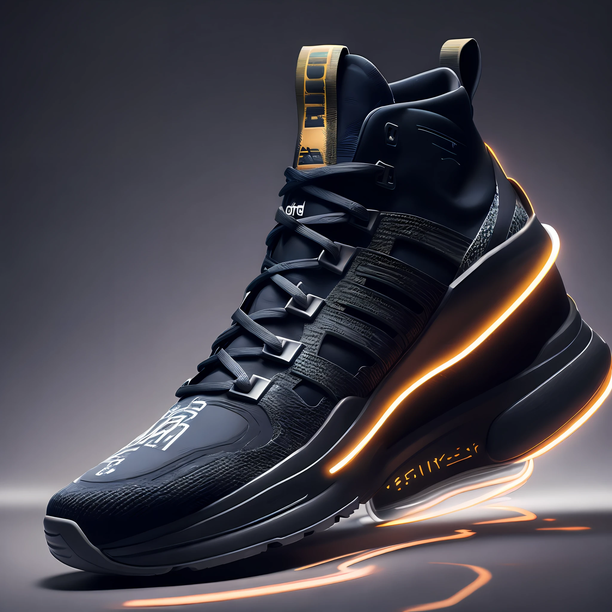 product photography of a futures sneakers, epic render, octane, atmosphere, particles, soft volumetric lig, (cinematic:1.3), intricate details, (ArtStation:1.3)