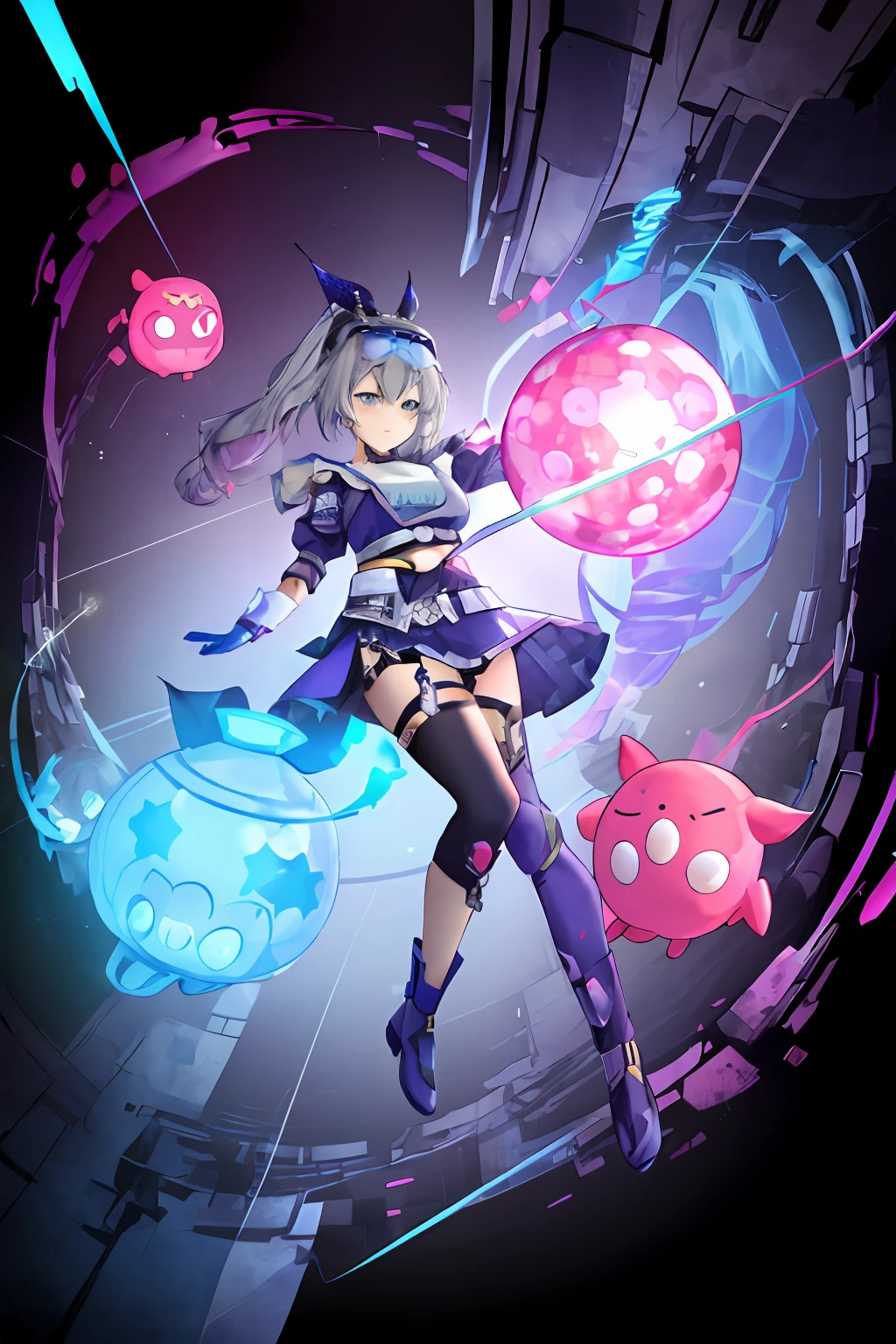 {{{hightquality}}}, {{{White background}}}, Solo, {{1 Women are full body}}, {{{Gacha Game SSR Characters}}}, Effects of electrons,Dot pattern,Operating the Monitor