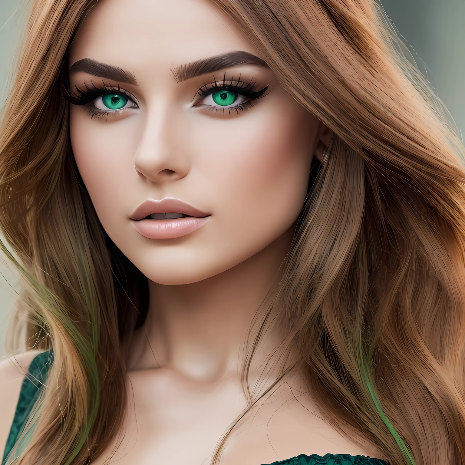 (8k, RAW photo, best quality, masterpiece: 1.4), ultra high definition, (realistic, photorealistic: 1.48) beautiful isish woman, long red hair, striking green eyes, dark eyeliner, smokey eyeshadow, sharp eyebrows, luscious full lips, defined jaw, thick body, thigh gap, toned thighs, tight butt, slim waist, --auto