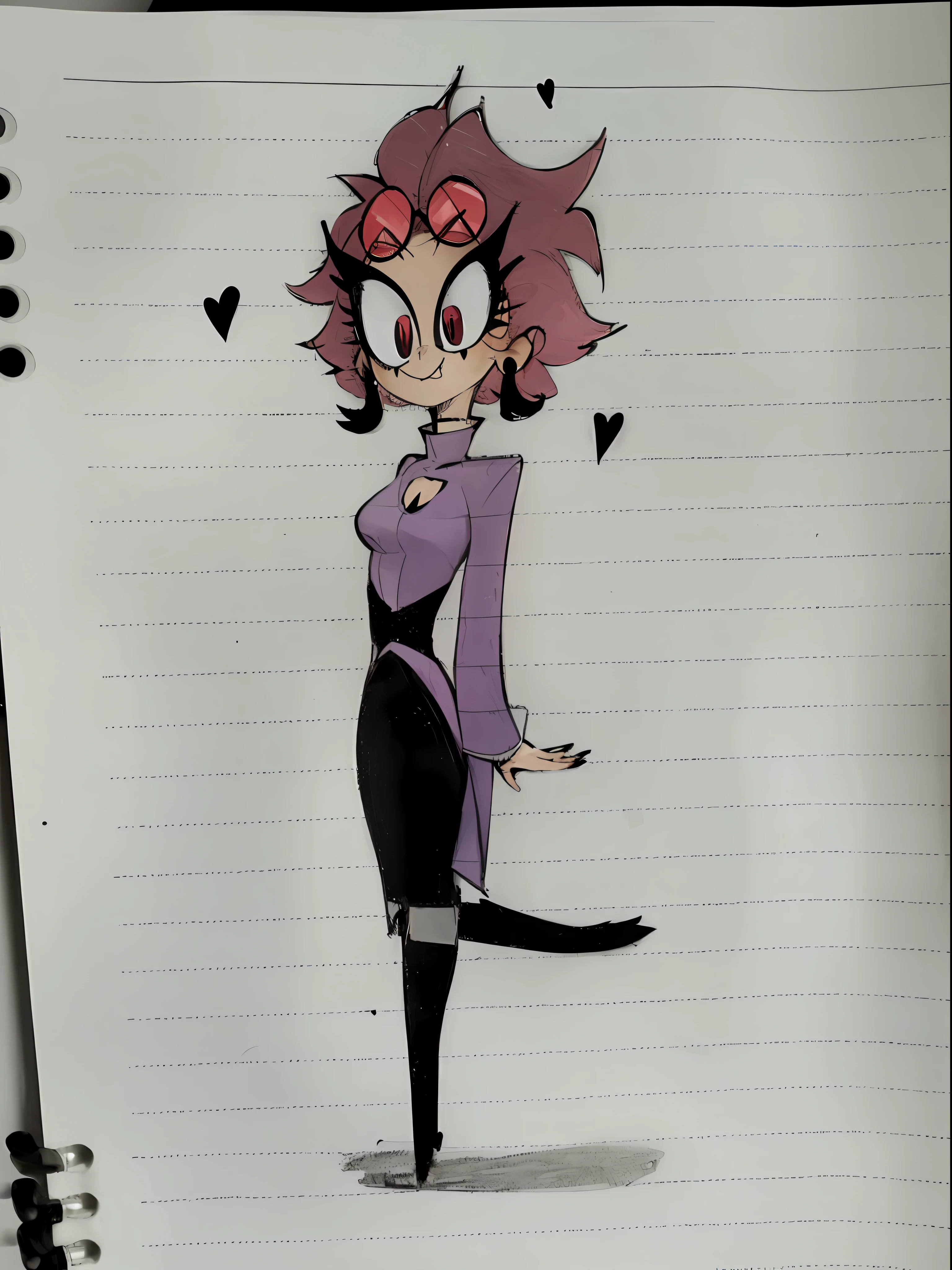 Draw a woman with a cat's tail and a purple shirt, cel - shaded art style, cel-shaded!!!, Female protagonist 👀 :8, colored sketch, high quality colorful sketch, full body adoptable, evil standing smiling pose, in the art style of 8 0 s anime, Cartoon Cute, anime style character, Villain pose