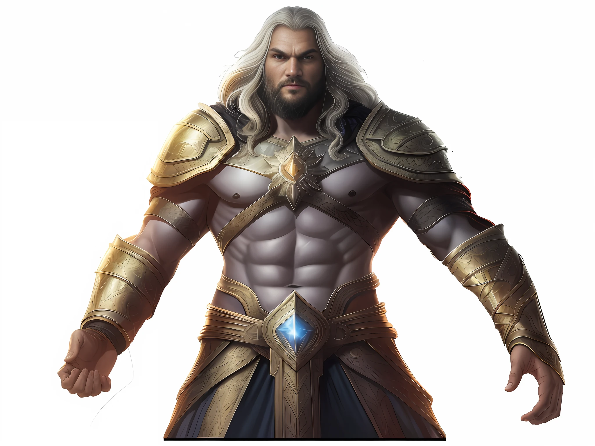 um close up de um homem com uma espada e armadura, Asgardiano, Arthas Menethil, Henry Cavill como Arthas Menethil, jason momoa as assyrian, Retrato pintado de Zeus acidentado, Arthas, Arsen Lupin como um paladino, Furioso Deus Zeus, picture of a male cleric, Um enorme deus gigante celestial, with a holy book in his right hand , Fix hand --auto