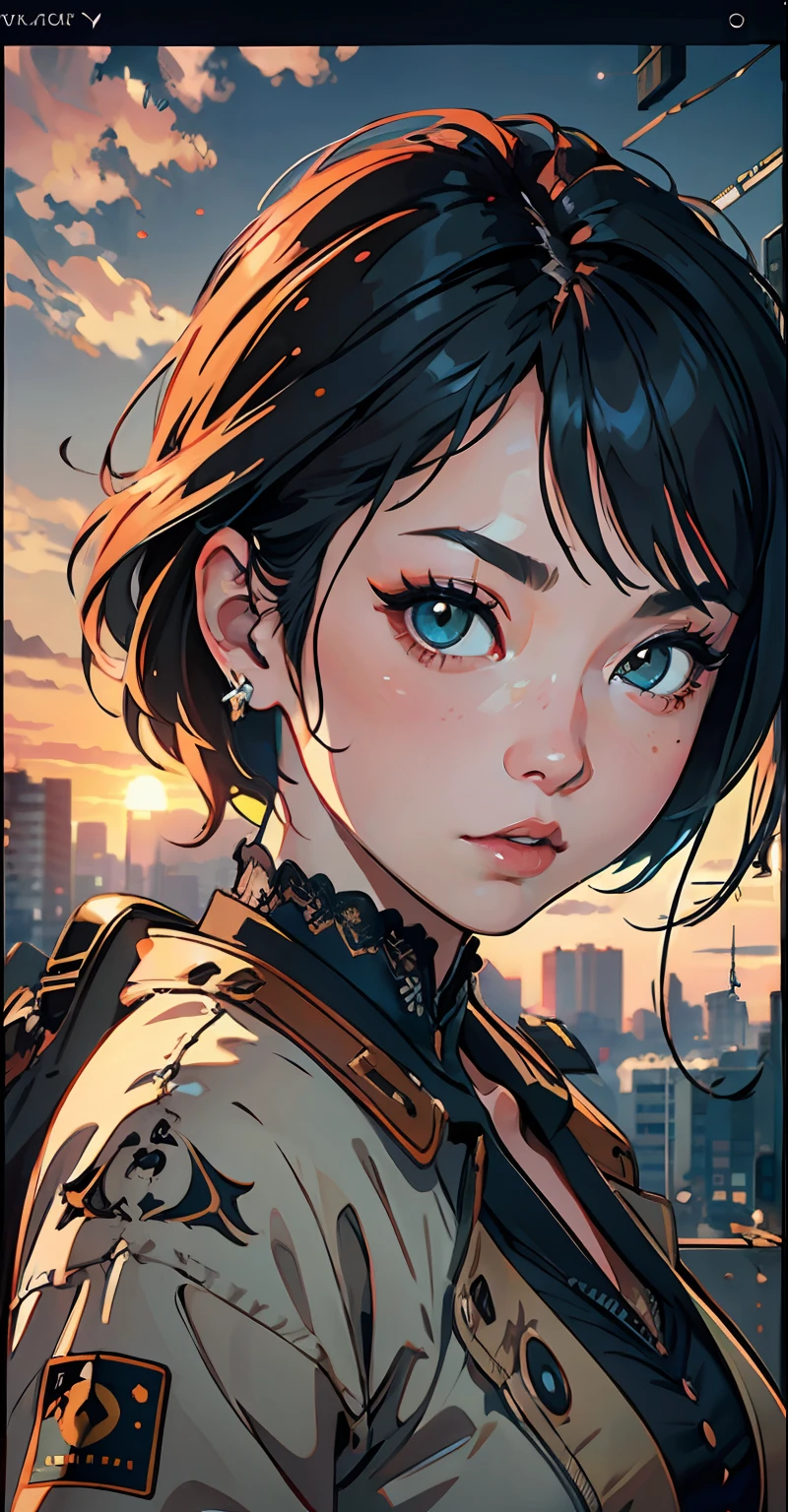Korean woman, hyper-detailing, warm tones, intricate details, volumetric, art by Iliya Kuvshinov, a glaring eyes, dvArchModern, 85 mm, f1.8, portraite of a, photo-realistic, A hyper-realistic, orange, Ultra-detailed, intricate, dramatic, Sunset lighting, eye shadow, wide dynamic range, epic view