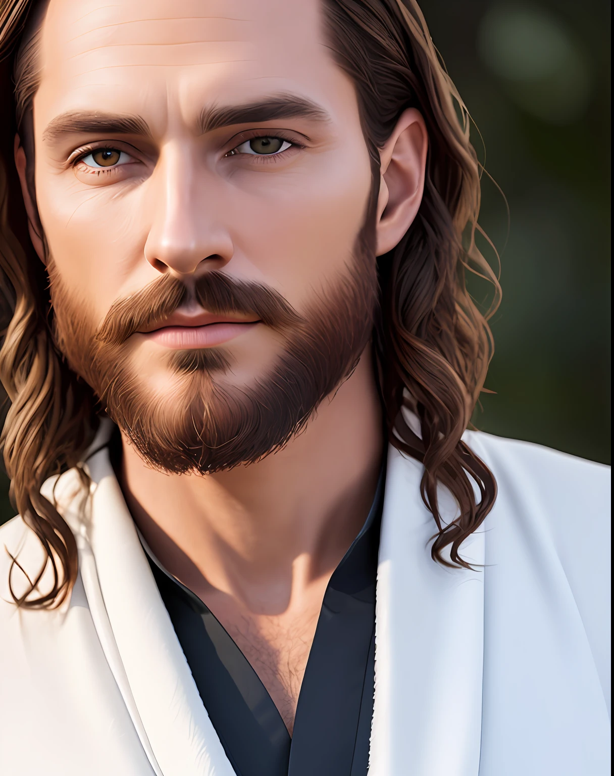 (symmetry),centered,a ((close)) up portrait,(Jesus),a very thin white man with long hair and a beard,wearing a long white robe,35mm,natural skin,clothes detail, 8k texture, 8k, insane details, intricate details, hyperdetailedhighly detailed,realistic,soft cinematic light,HDR,sharp focus, ((((cinematic look)))),intricate, elegant, highly detailed