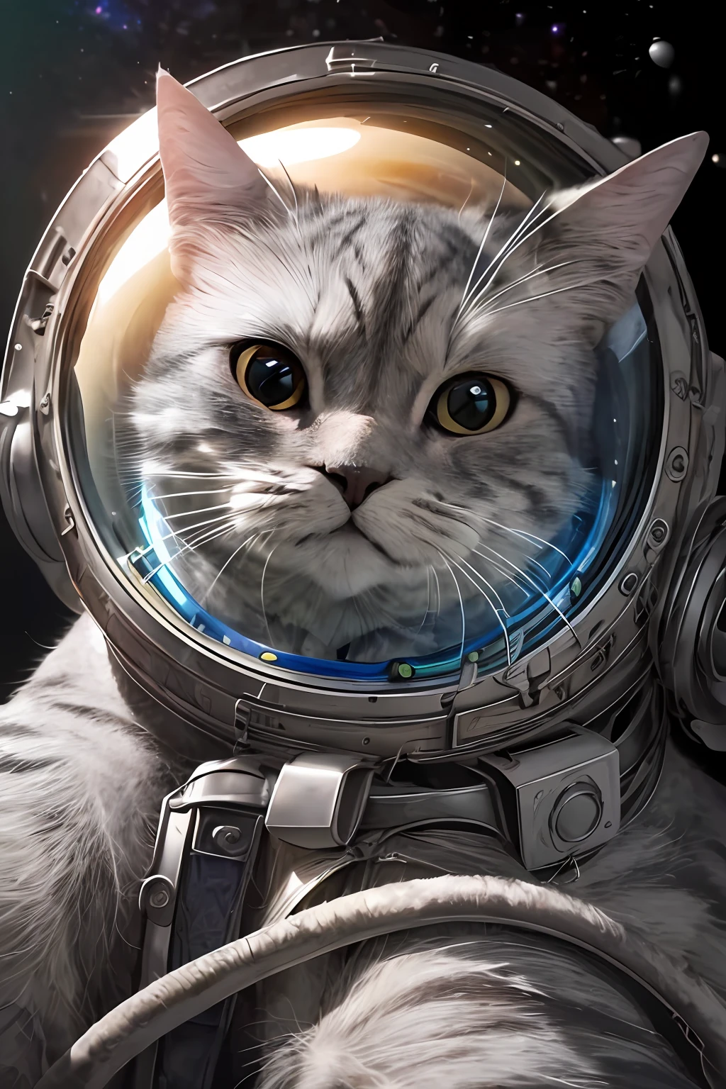 ((best quality)),((masterpiece)),(detailed),(realistic:1.4),ultra high res,Highly detailed,(raw photo:1.2),(photorealistic:1.4),Exceptional detail,dramatic lighting,highres,8k,absurdres,1cat,meloncat,((space helmet)),astronaut,flying cat,universe,aliens,alien space ship,spaceship light on cat,hand POV,earth,animal focus,animal,no humans,realistic,looking at viewer,