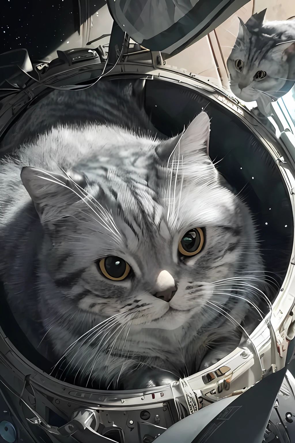 ((best quality)),((masterpiece)),(detailed),(realistic:1.4),ultra high res,Highly detailed,(raw photo:1.2),(photorealistic:1.4),Exceptional detail,dramatic lighting,highres,8k,absurdres,1cat,meloncat,((space helmet)),astronaut,flying cat,universe,aliens,alien space ship,spaceship light on cat,hand POV,earth,animal focus,animal,no humans,realistic,looking at viewer,