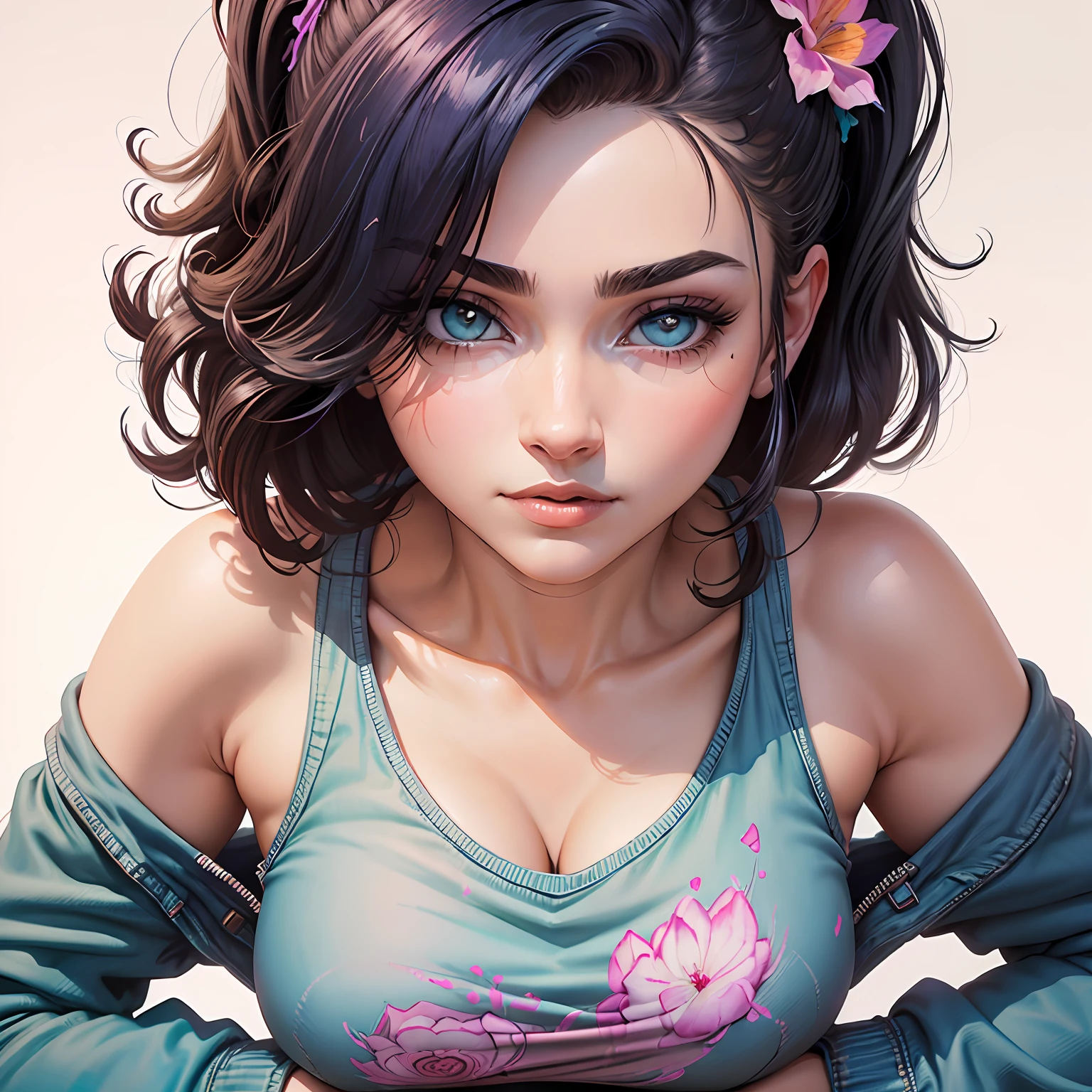mulher linda , longos cabelos negros,::((melhor qualidade)), ((obra-prima)), (muito detalhado:1.3)(masterpiece:1.2, melhor qualidade), (finamente detalhados belos olhos: 1.2), (masterpiece:1.2, melhor qualidade), (finely detailed beautiful eyes: 1.2), (masterpiece:1.2, best quality), (finely detailed beautiful eyes: 1.2), ((1girl ashley alexiss very beautiful woman big breast )), ((solo)), (olhos vermelhos:1.4), (olhos finamente detalhados e rosto detalhado:1.3),), (com jeans e uma camiseta ou vestido branco:1.3), (fundo bonito e claro:1.2), (cg extremamente detalhado, ultra-detalhado, melhor sombra:1.1), ((profundidade de campo)), ((aquarela)), seios grandes, ombros nus, flowers and petals, beautiful concept illustration , (fundo branco:0.5), (illustation :1.1), (extremamente fino e belo:1.1), (detalhes perfeitos: 1.1), obra-prima, alta qualidade, highres, aprimoramento de detalhes, 8k, hd, obra-prima, melhor qualidade, alta qualidade, highres, aprimoramento de detalhes, (olhos finamente detalhados e rosto detalhado:1.3),), (com jeans e uma camiseta ou vestido branco:1.3), (fundo bonito e claro:1.2), (cg extremamente detalhado, ultra-detalhado, melhor sombra:1.1), ((profundidade de campo)), ((aquarela)), , ombros nus, flowers and petals, beautiful concept illustration , (fundo branco:0.5), (illustation :1.1), (extremamente fino e belo:1.1), (detalhes perfeitos: 1.1), obra-prima, alta qualidade, highres, aprimoramento de detalhes, 8k, hd, obra-prima, melhor qualidade, alta qualidade, highres, aprimoramento de detalhes